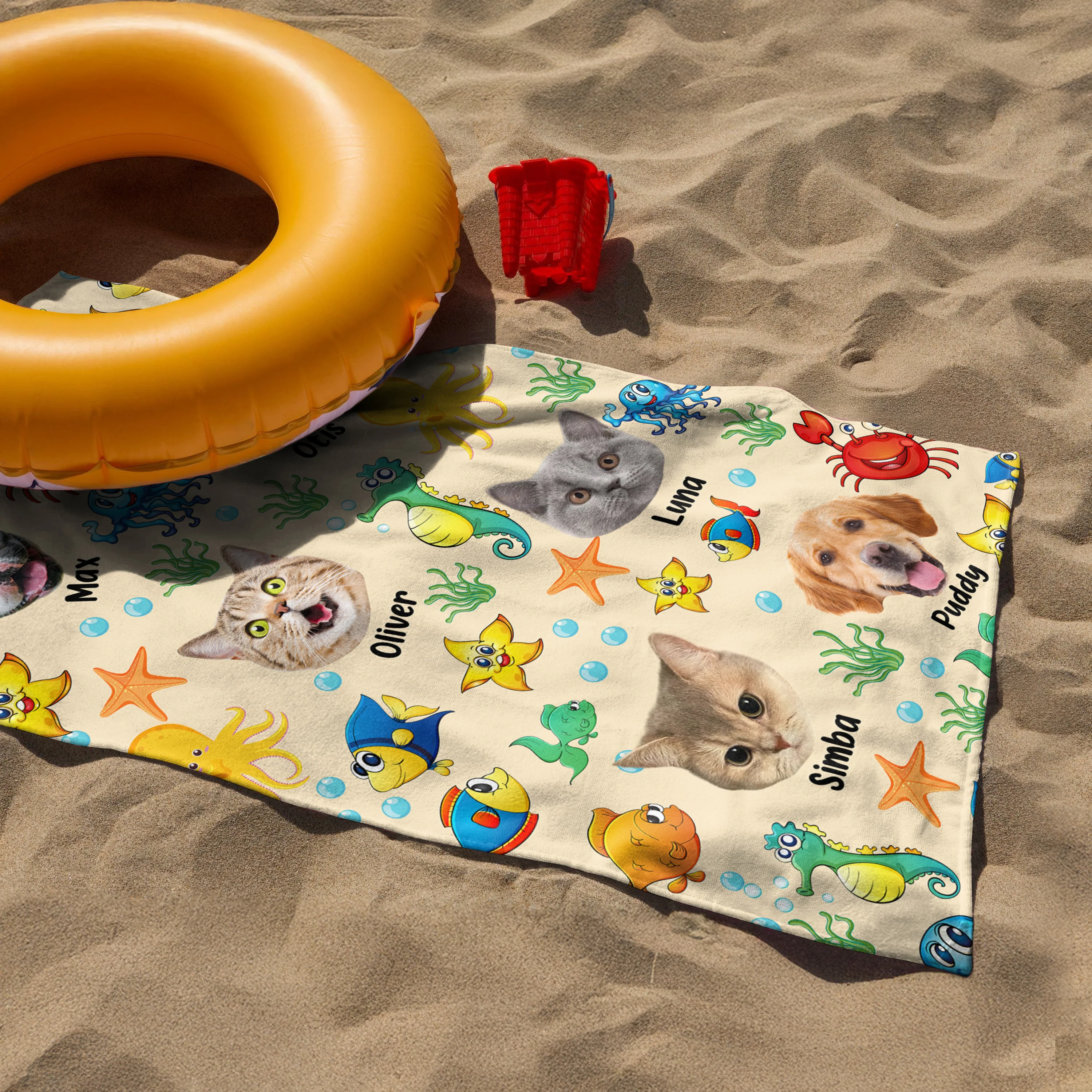 Custom Photo Cute Pet Face Watercolor Sea Creatures Summery Beach Towels CH07 896040 - Image 5