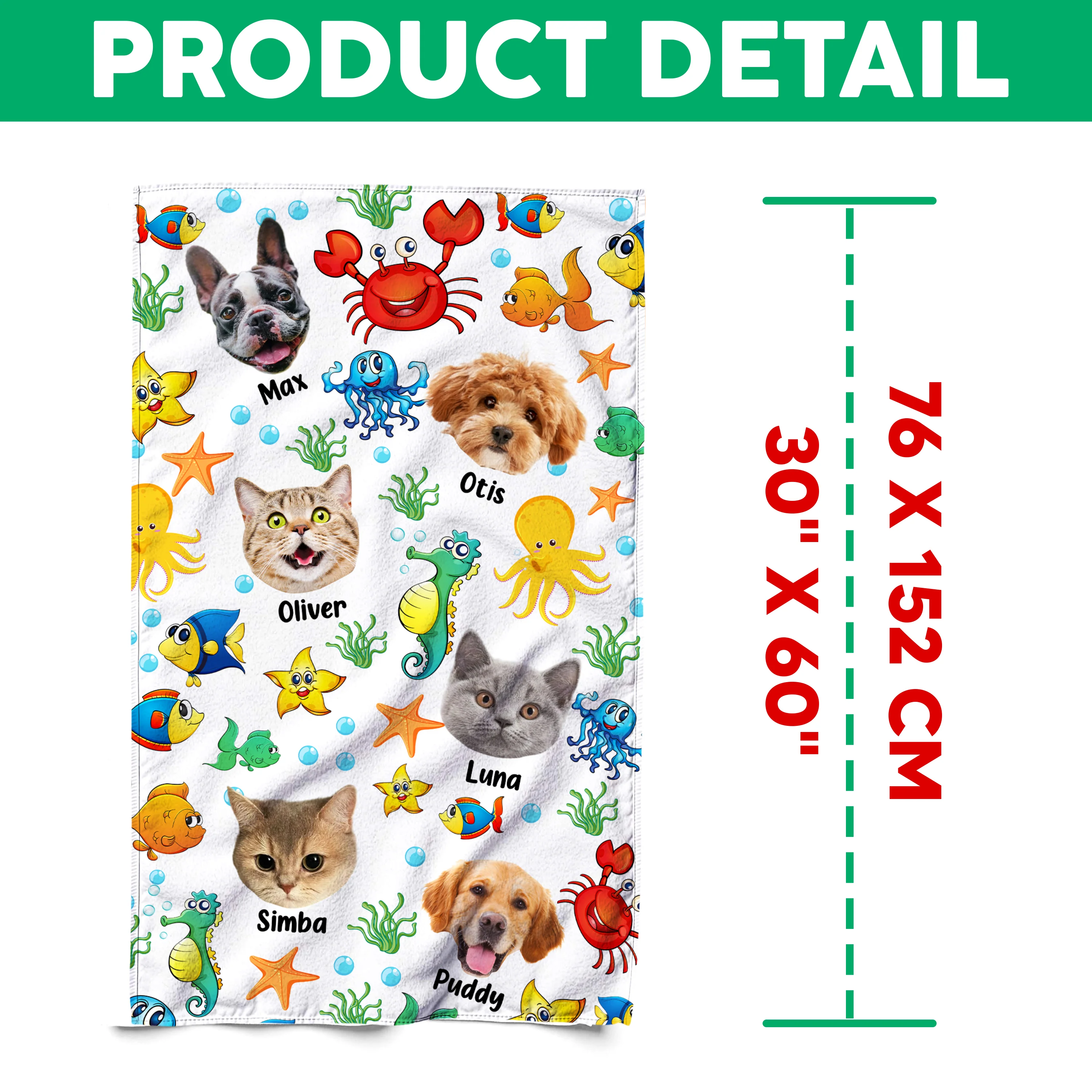 Custom Photo Cute Pet Face Watercolor Sea Creatures Summery Beach Towels CH07 896040 - Image 7