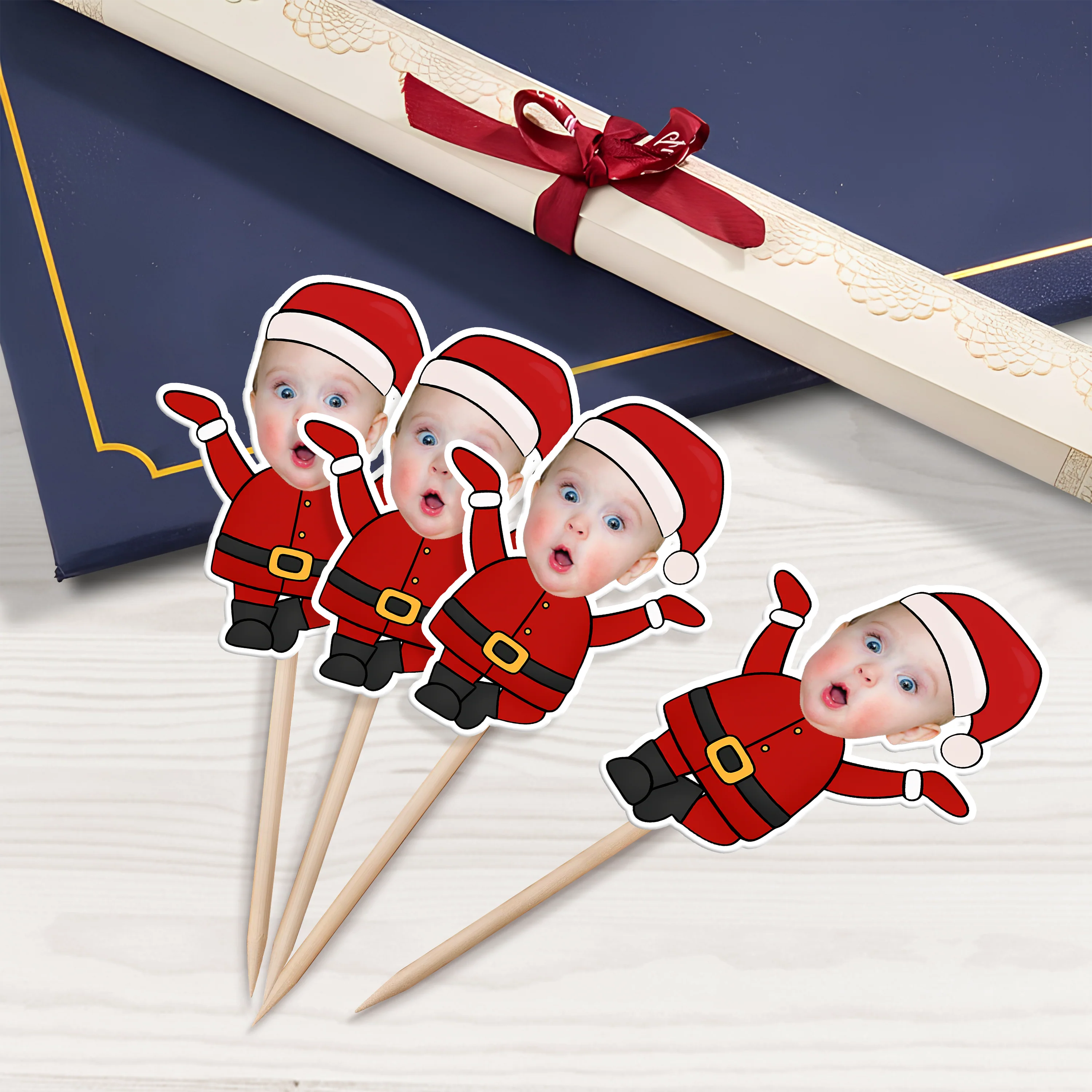 Custom Photo Cute Santa Claus Cupcake Topper Christmas Gift For Family CH07 896356 - Image 2