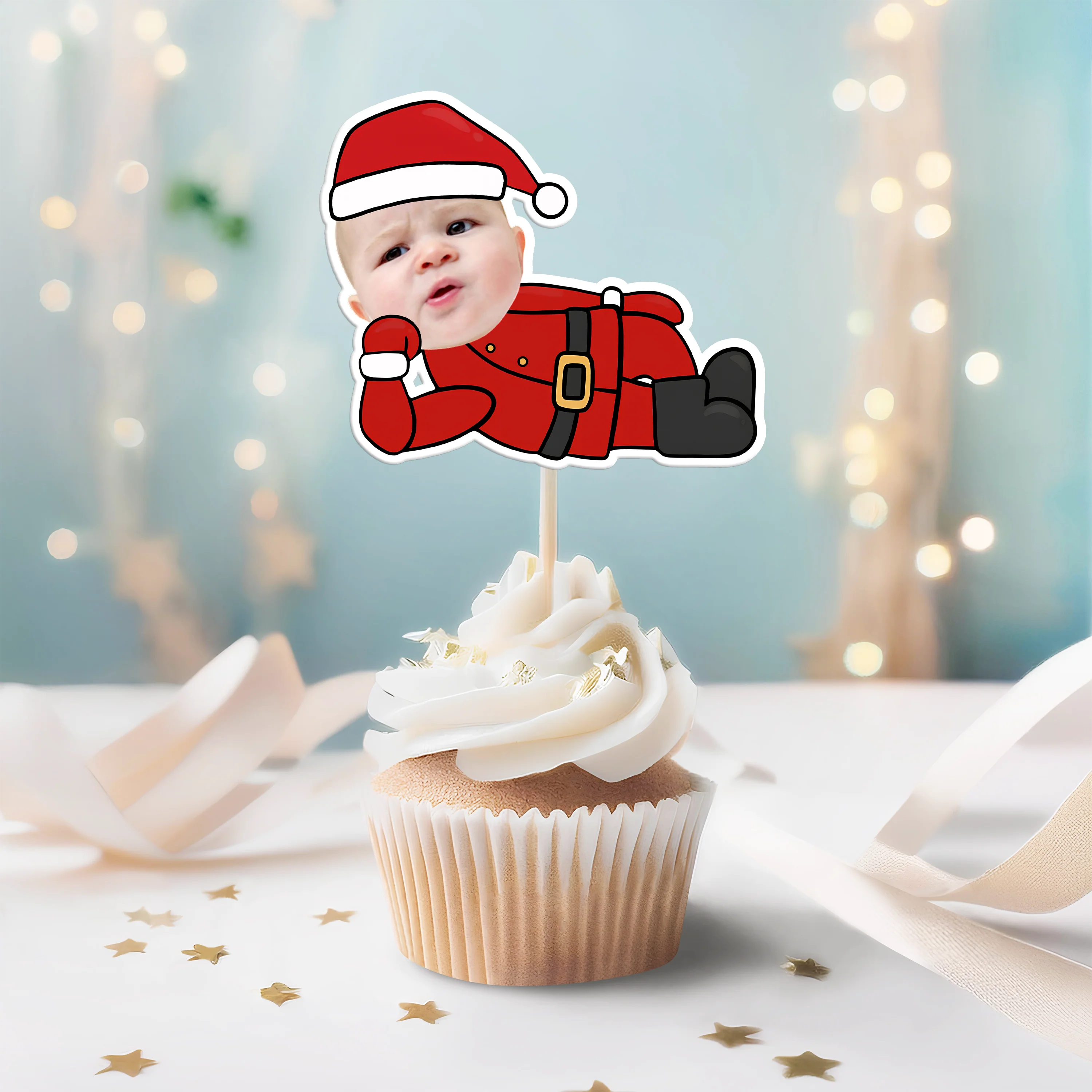 Custom Photo Cute Santa Claus Cupcake Topper Christmas Gift For Family CH07 896356 - Image 3