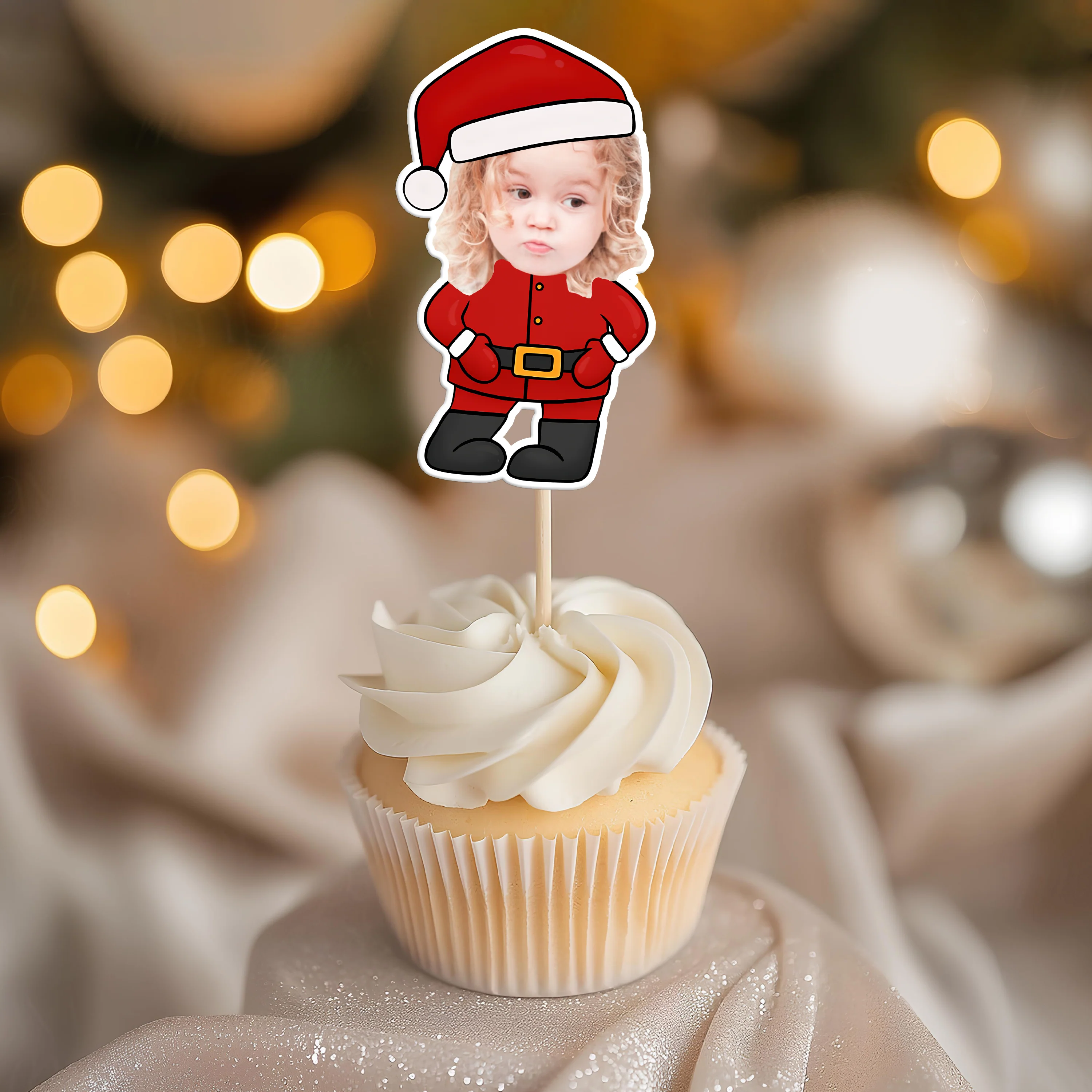 Custom Photo Cute Santa Claus Cupcake Topper Christmas Gift For Family CH07 896356 - Image 4