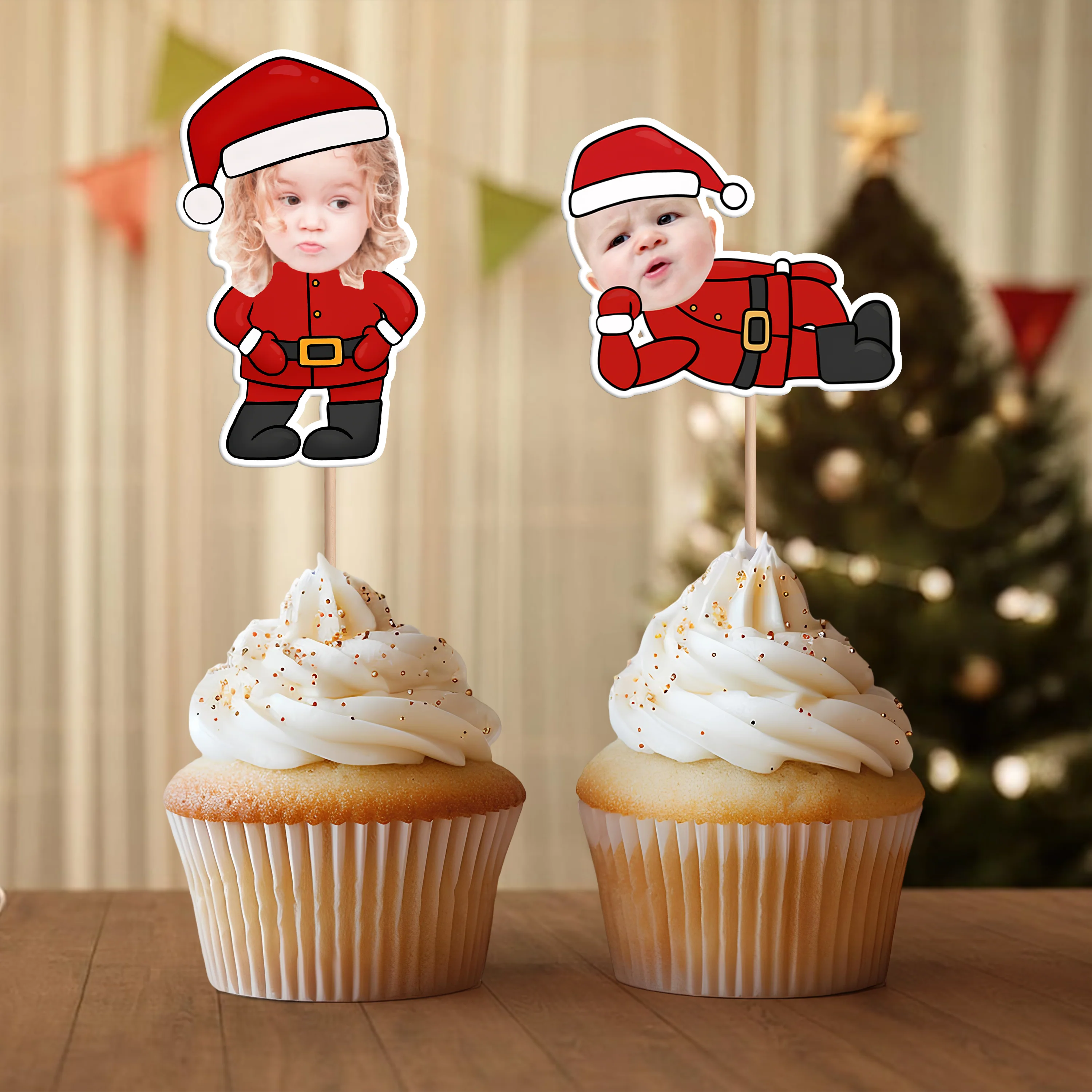 Custom Photo Cute Santa Claus Cupcake Topper Christmas Gift For Family CH07 896356 - Image 5
