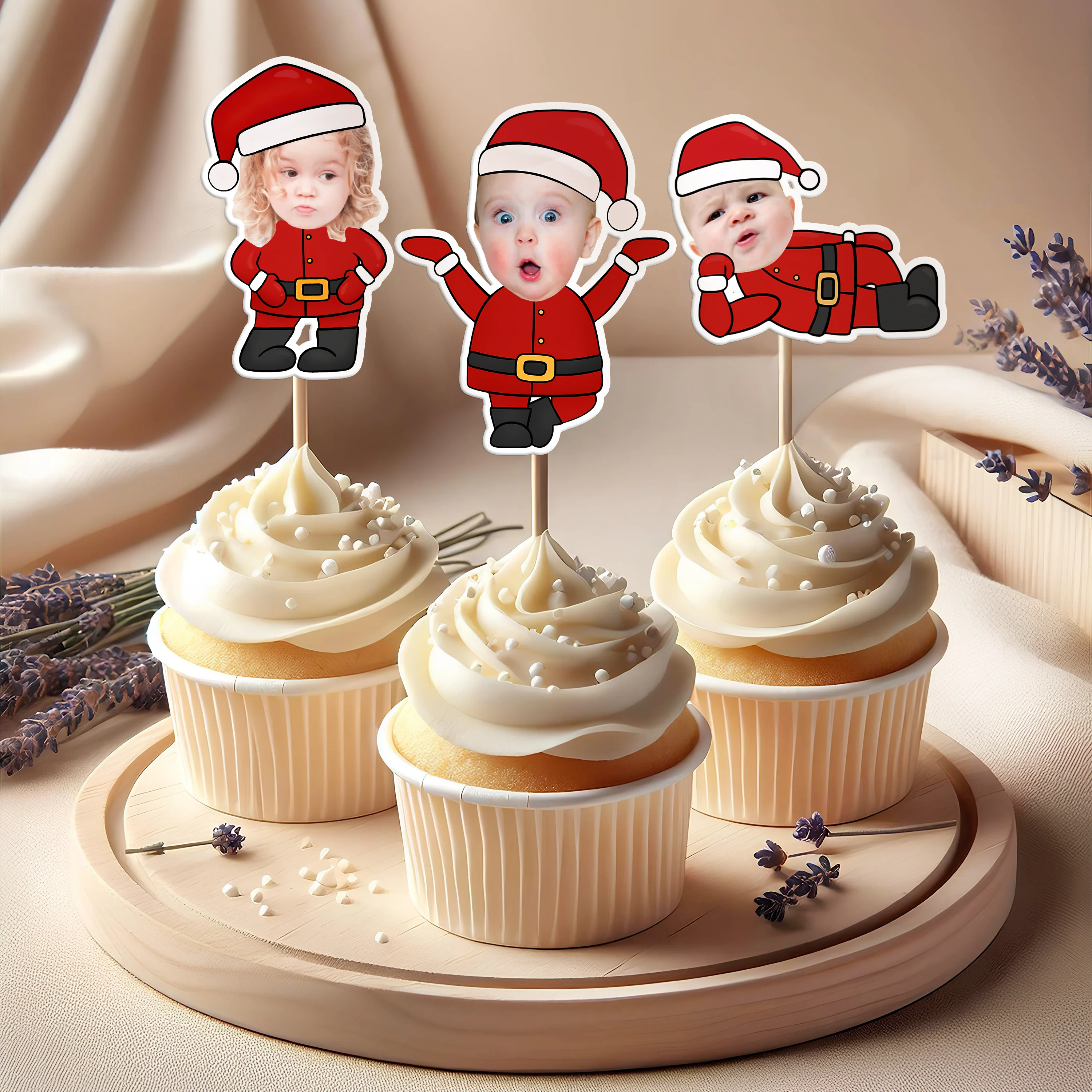 Custom Photo Cute Santa Claus Cupcake Topper Christmas Gift For Family CH07 896356 - Image 6