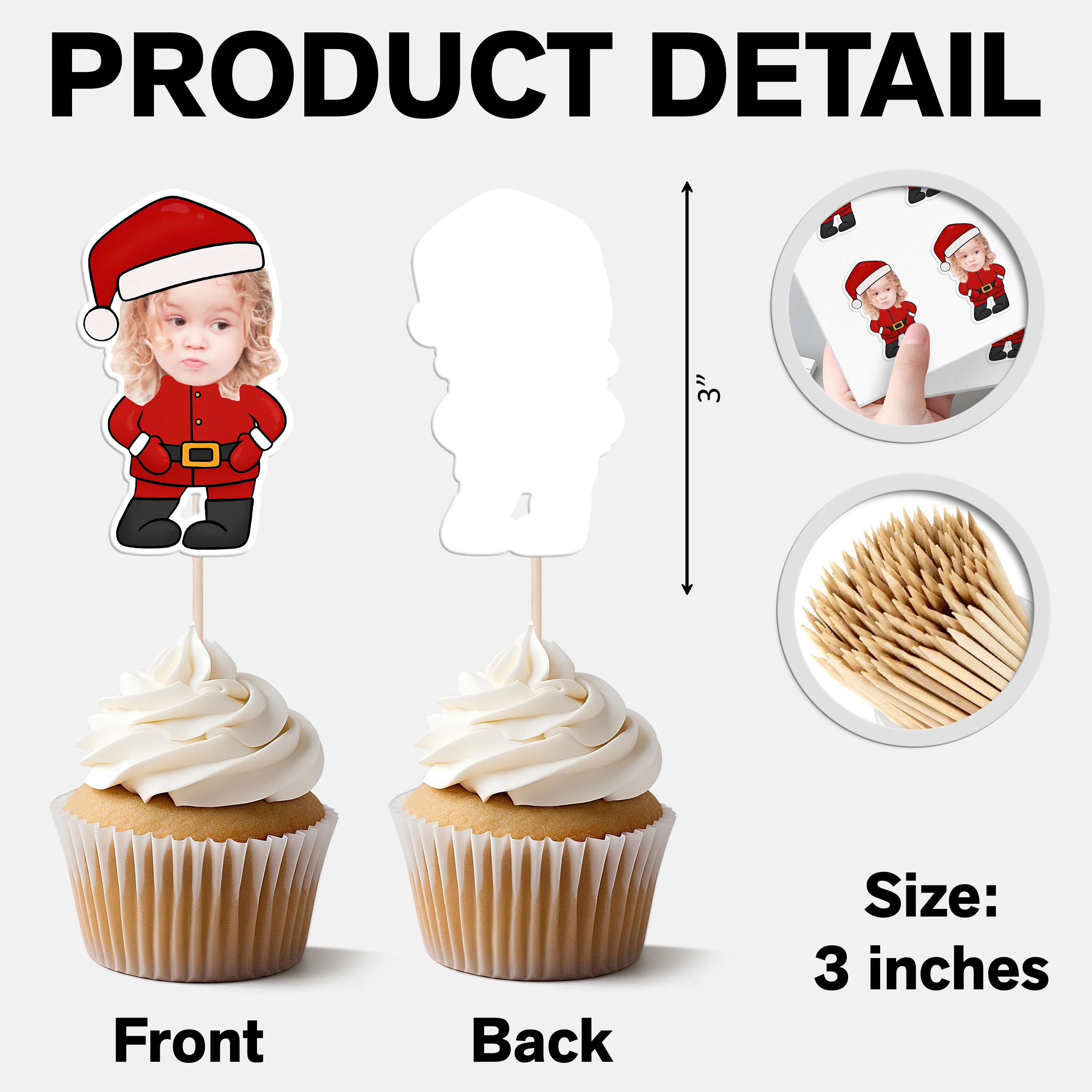Custom Photo Cute Santa Claus Cupcake Topper Christmas Gift For Family CH07 896356 - Image 7
