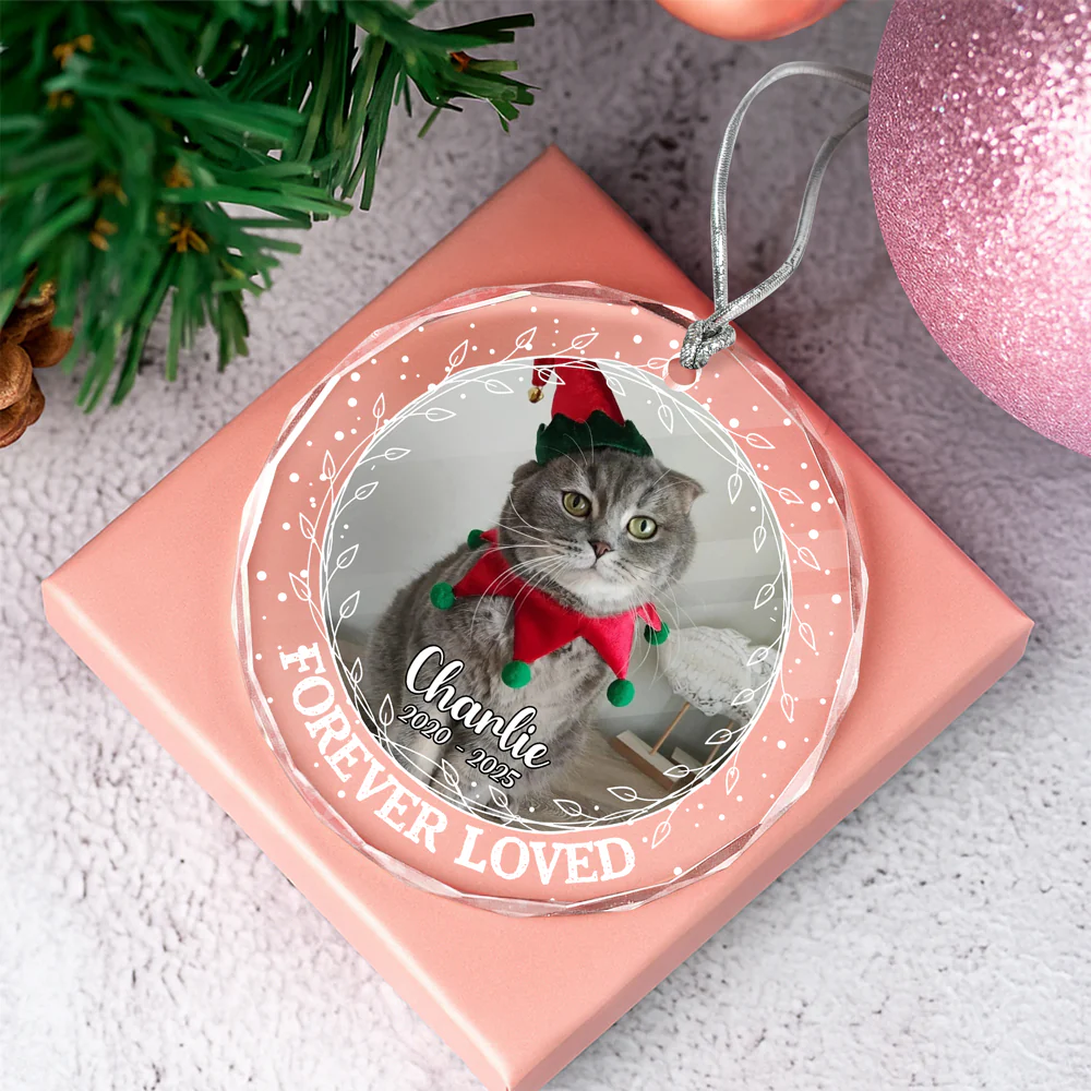 Custom Photo Forever Loved Christmas Glass Ornament Memorial Gift For Cat Lovers TH10 896405 - Image 2