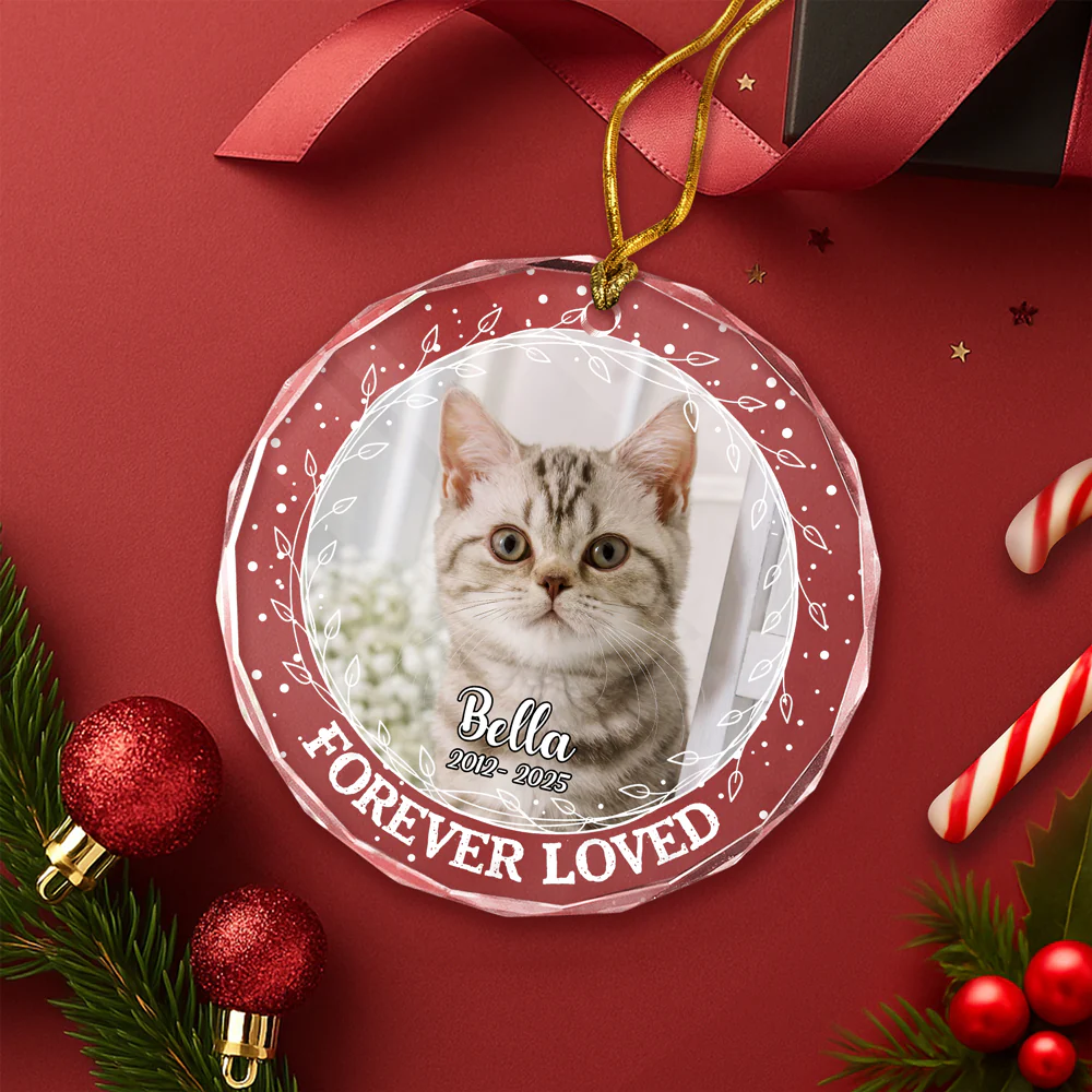 Custom Photo Forever Loved Christmas Glass Ornament Memorial Gift For Cat Lovers TH10 896405 - Image 3