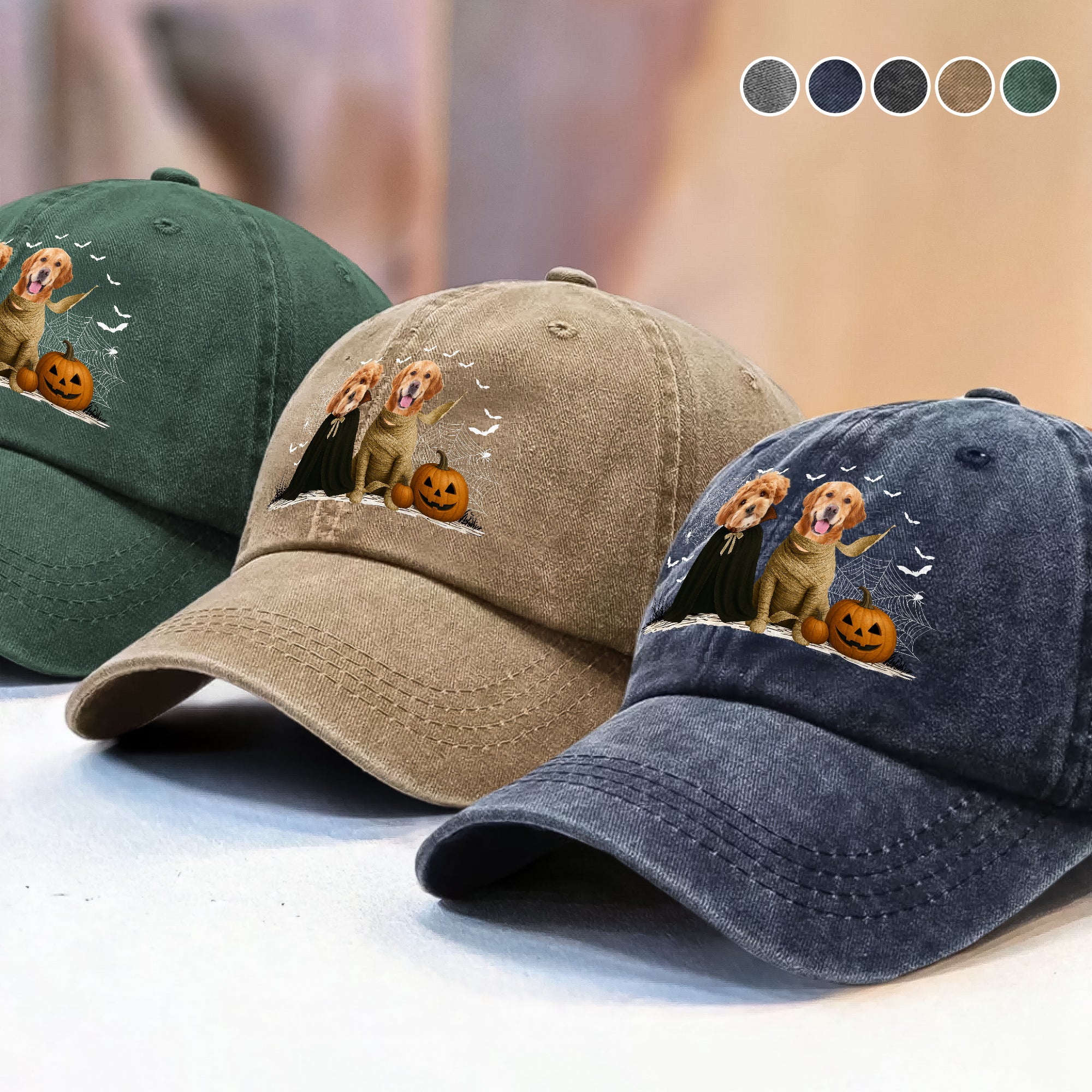 Custom Photo Gothic Halloween Washed Denim Baseball Cap For Dog Lovers TH10 896157 - Image 4