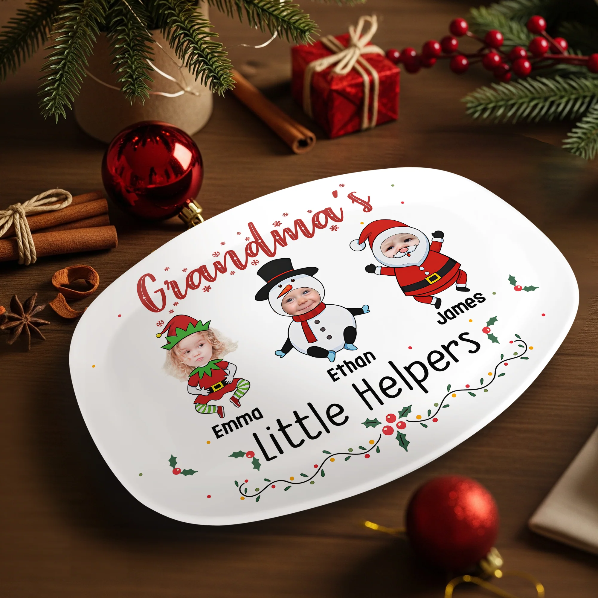 Custom Photo Grandma Little Helpers - Personalized Platter Christmas Gift For Mom And Grandma CH07 896312 - Image 6