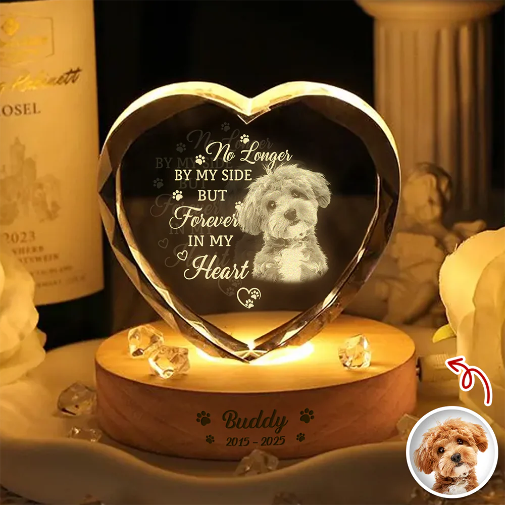 Custom Photo Memorial Once By My Side Forever In My Heart Engraved Crystal Photo With Light CH07 910082 - Image 2