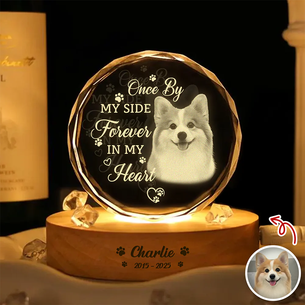 Custom Photo Memorial Once By My Side Forever In My Heart Engraved Crystal Photo With Light CH07 910082 - Image 5