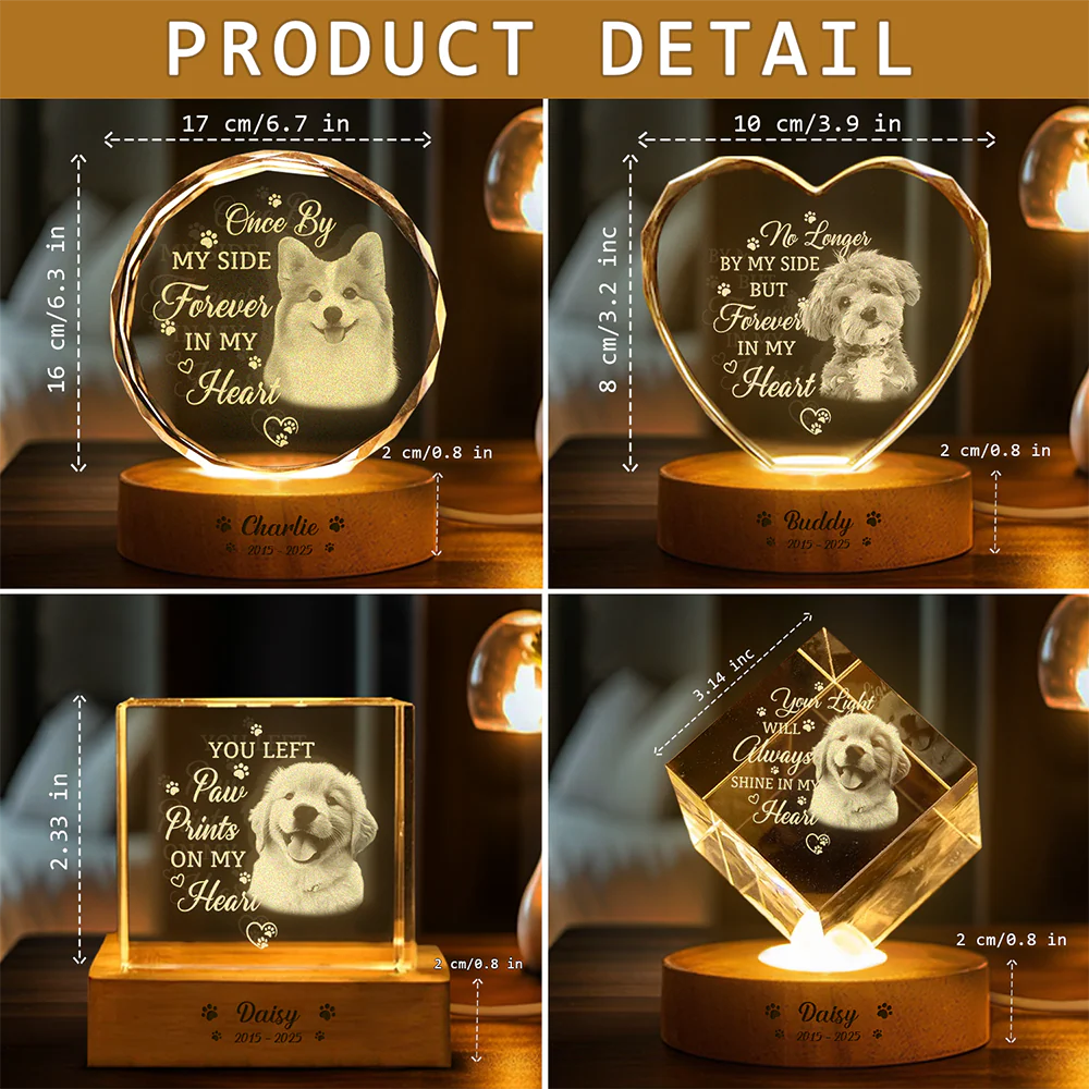 Custom Photo Memorial Once By My Side Forever In My Heart Engraved Crystal Photo With Light CH07 910082 - Image 7