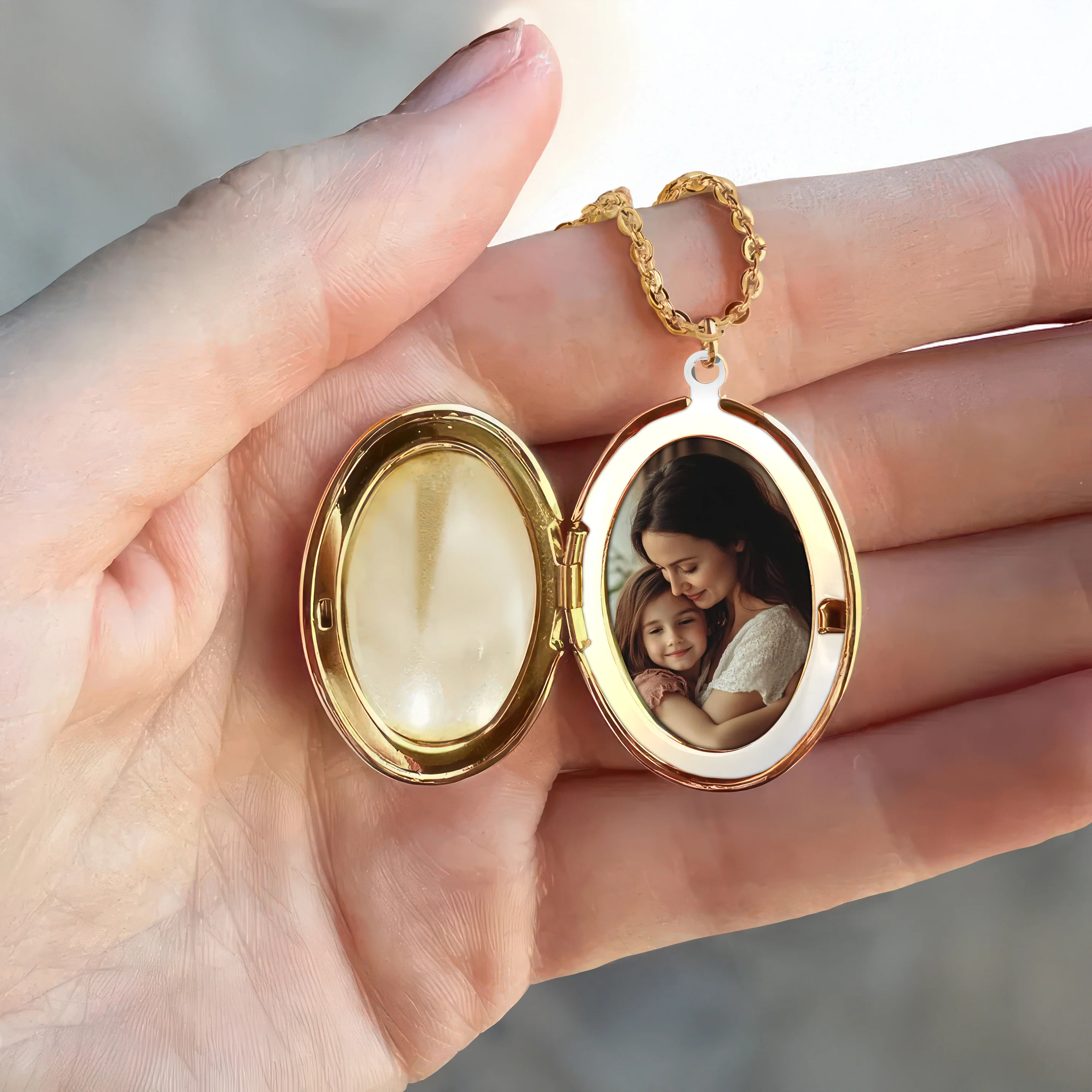 Custom Photo Mother And Daughter Forever Linked Locket Necklace TH10 892611 - Image 2