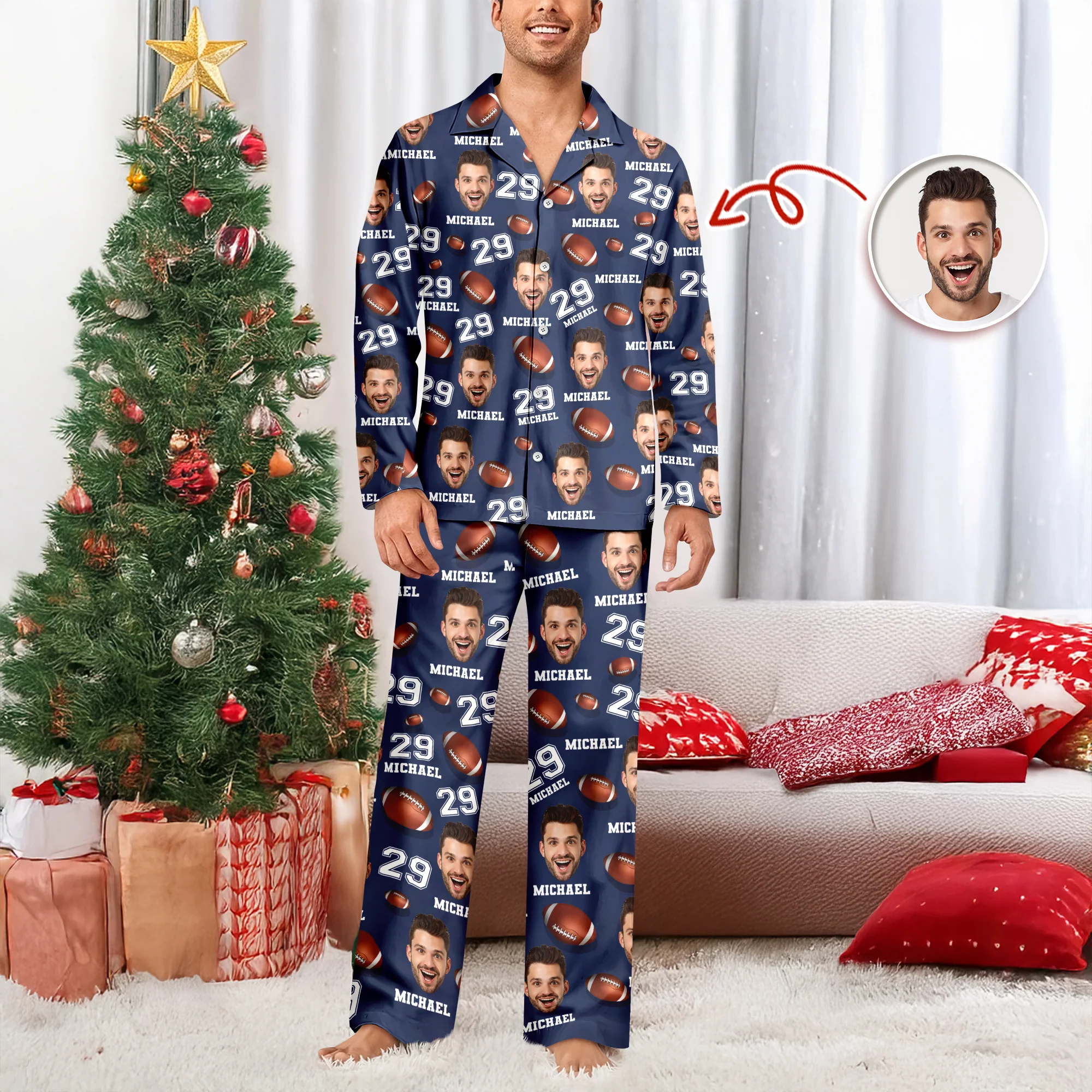 Custom Photo, Name And Number Pajamas Christmas Gift For Football Lovers CH07 899484 - Image 3
