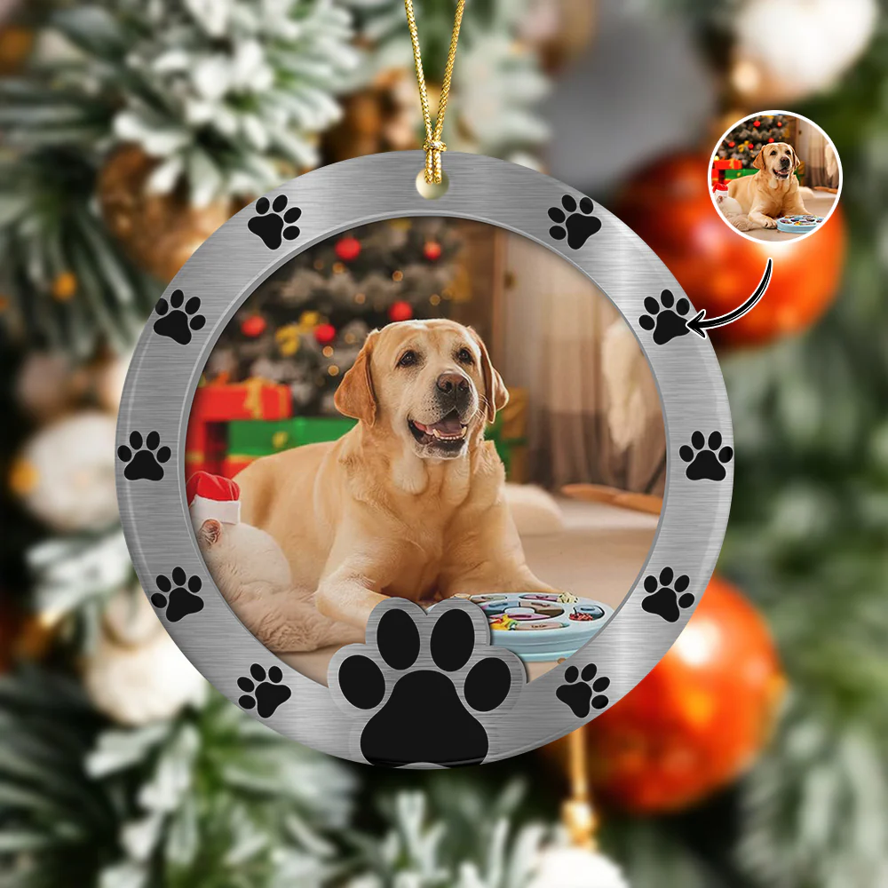 Custom Photo Round Paw Print Christmas Ceramic Ornament For Dog Lovers TH10 894821 - Image 6