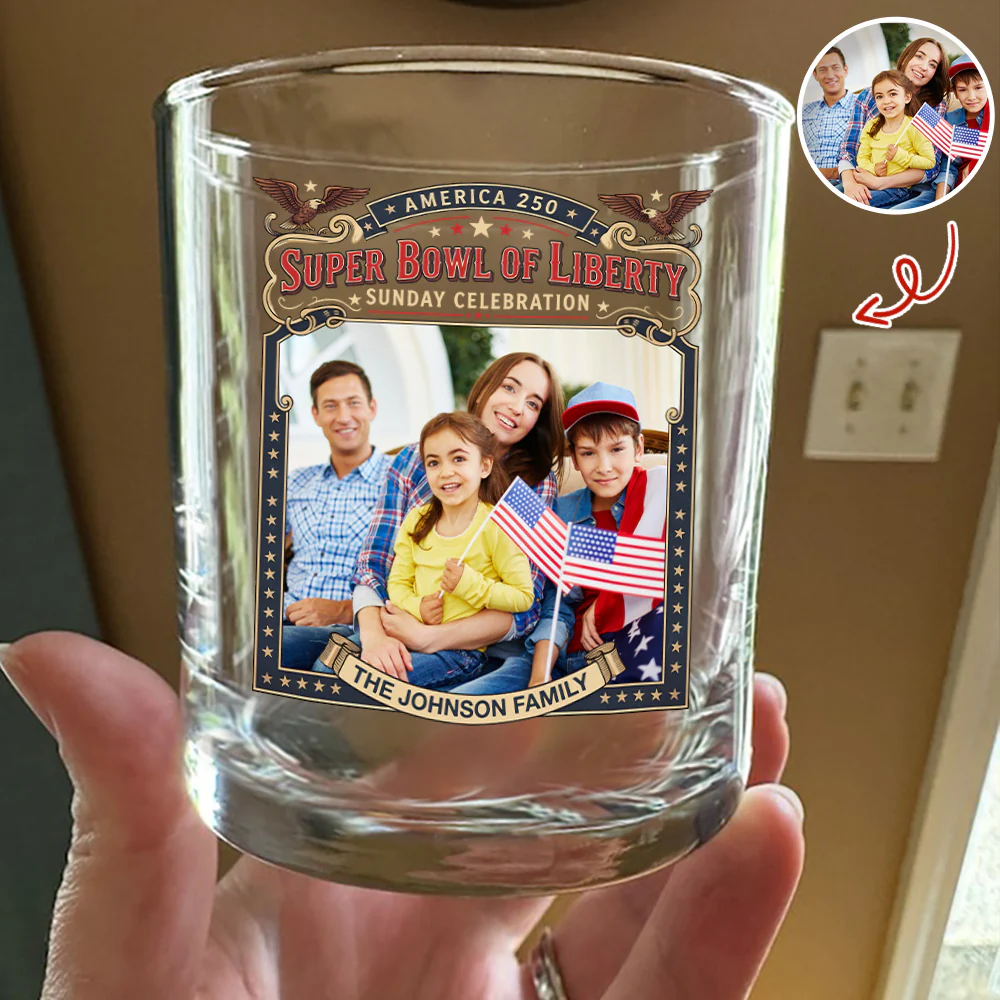 Custom Photo Super Bowl Of Liberty America 250th Anniversary Whiskey Glass Gift For Family LM32 897869 - Image 3