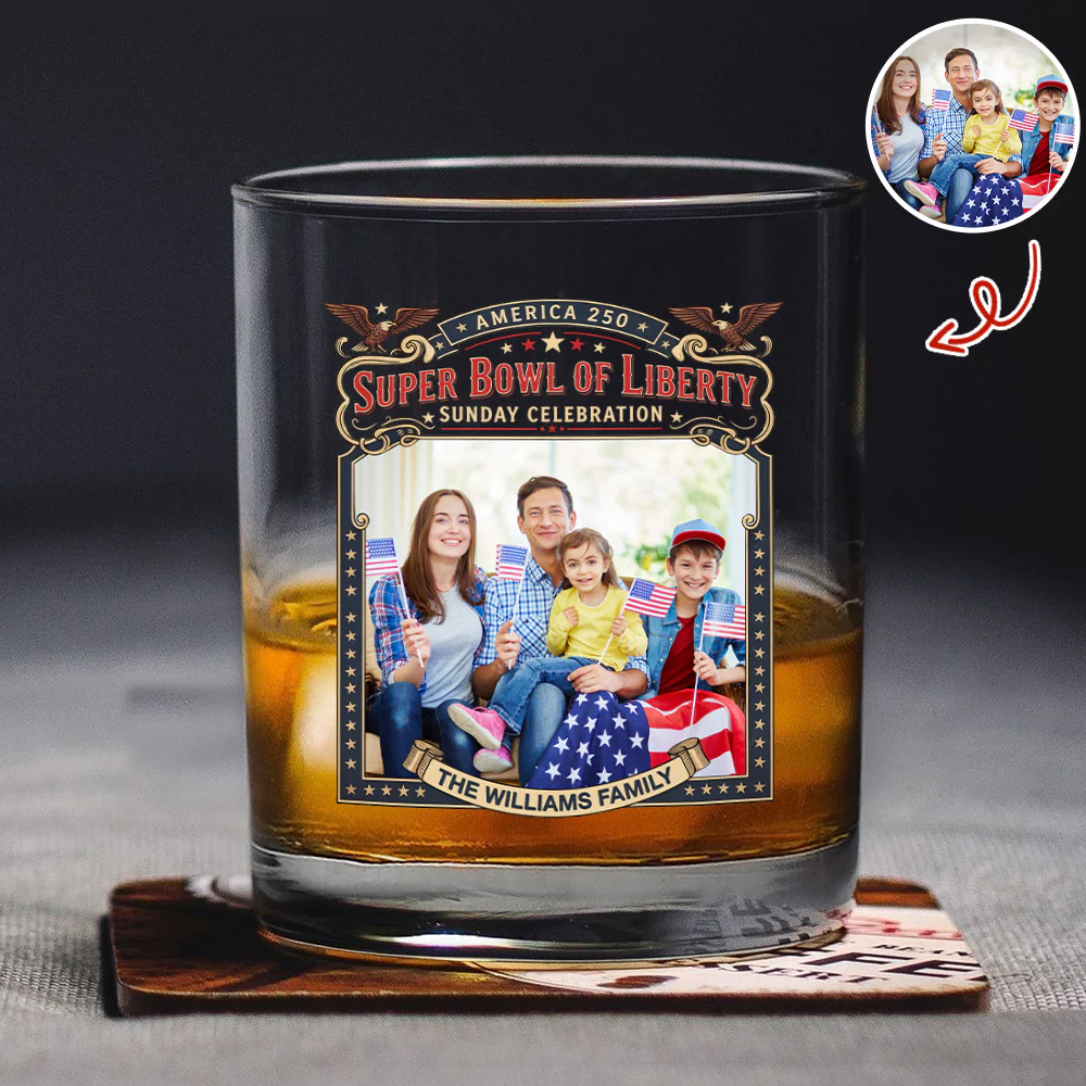 Custom Photo Super Bowl Of Liberty America 250th Anniversary Whiskey Glass Gift For Family LM32 897869 - Image 4