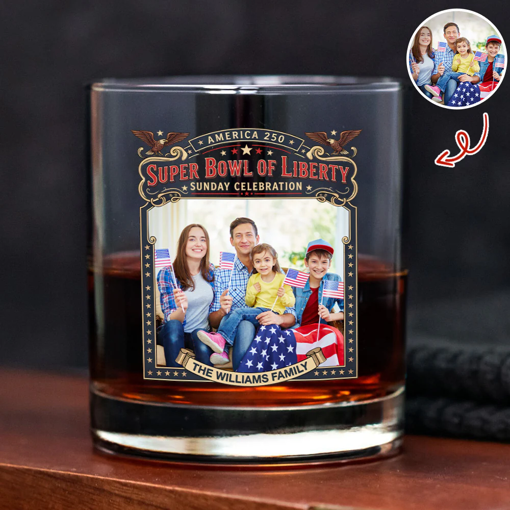 Custom Photo Super Bowl Of Liberty America 250th Anniversary Whiskey Glass Gift For Family LM32 897869 - Image 5