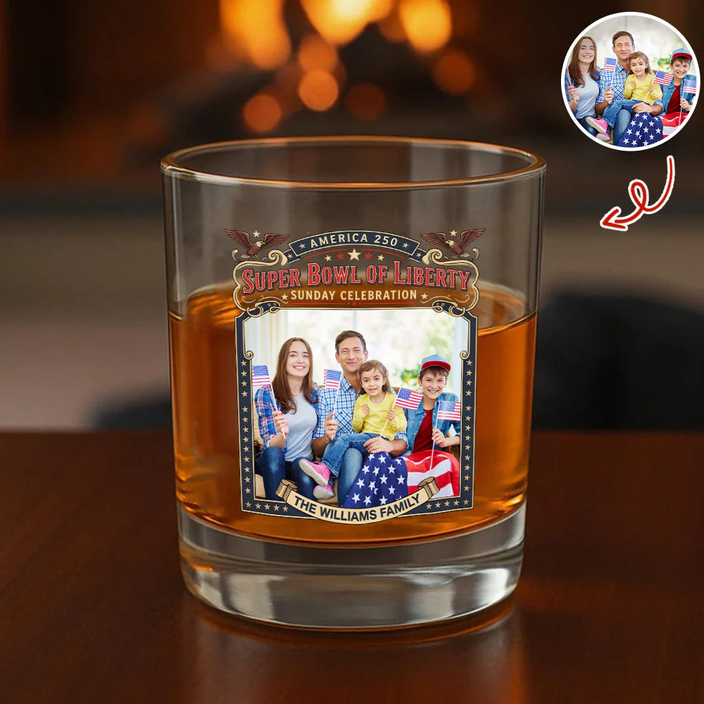 Custom Photo Super Bowl Of Liberty America 250th Anniversary Whiskey Glass Gift For Family LM32 897869 - Image 6