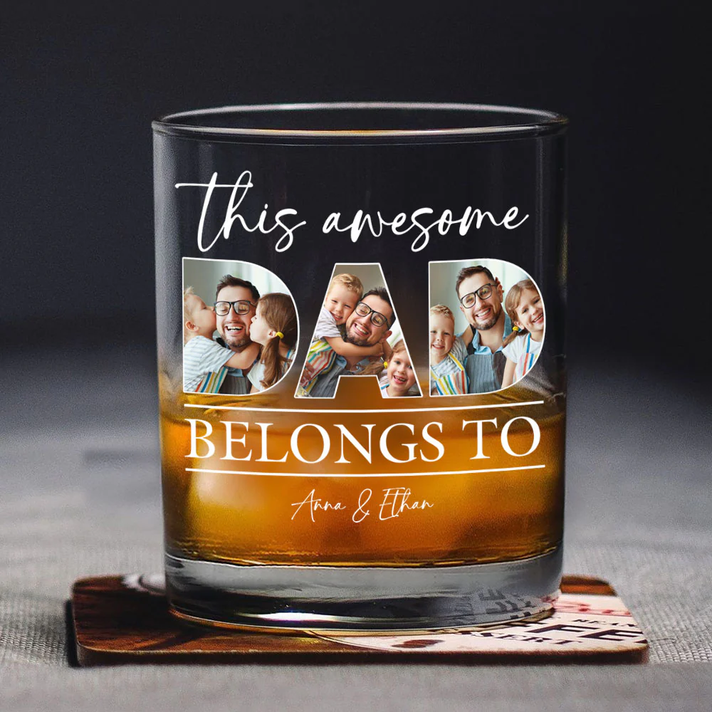 Custom Photo This Awesome Dad Belongs To Whiskey Glass For Father's Day LM32 893649 - Image 3