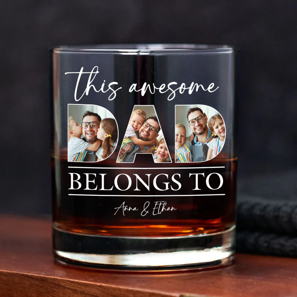 Custom Photo This Awesome Dad Belongs To Whiskey Glass For Father's Day LM32 893649 - Image 4