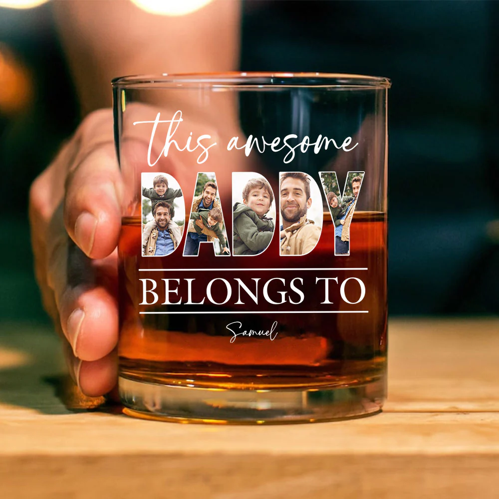 Custom Photo This Awesome Dad Belongs To Whiskey Glass For Father's Day LM32 893649 - Image 5