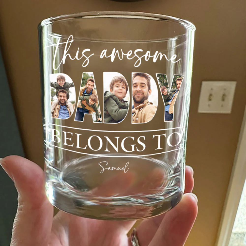 Custom Photo This Awesome Dad Belongs To Whiskey Glass For Father's Day LM32 893649 - Image 6