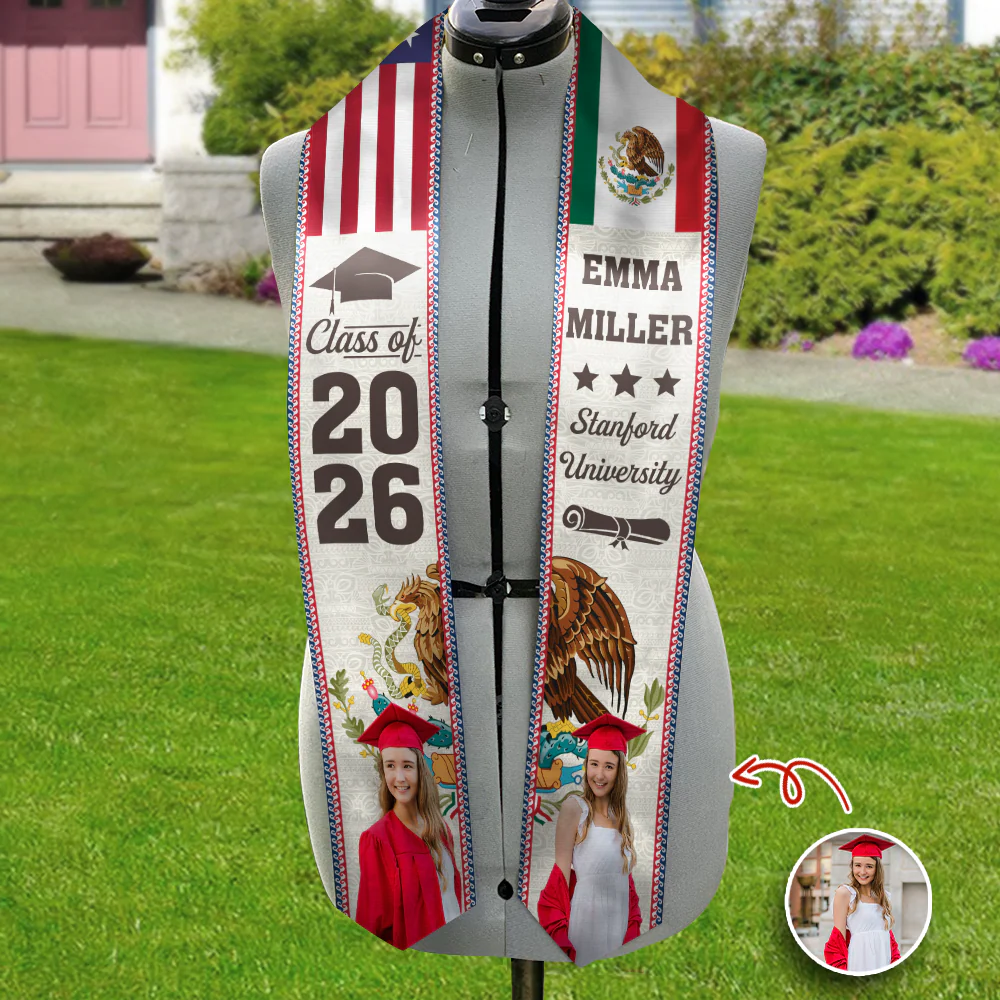 Custom Photo With Country Flag Class Of 2026 Stole Graduation Gift, Senior Gift LM32 897699 - Image 4