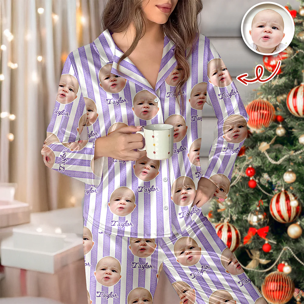 Custom Photo With Stripe Personalized Satin Pajamas Gift For Family HO82 900764 - Image 4