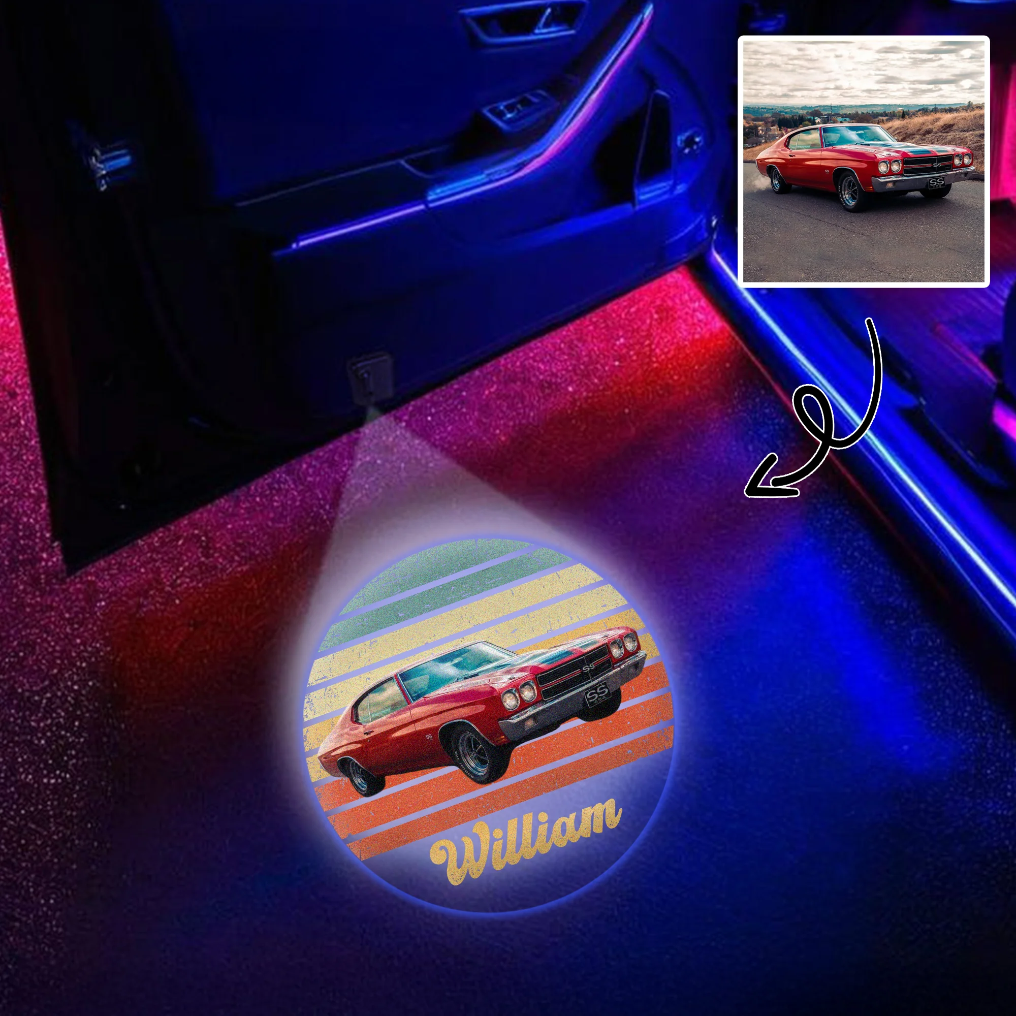 Custom Vintage Retro Car Photo Car Door Projector Light CH07 896424 - Image 2
