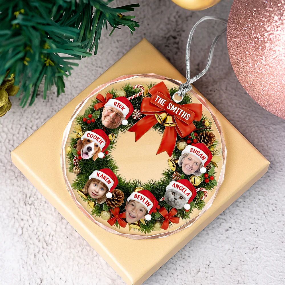 Custom Wreath Photo Christmas Glass Ornament Gift For Family LM32 897213 - Image 2