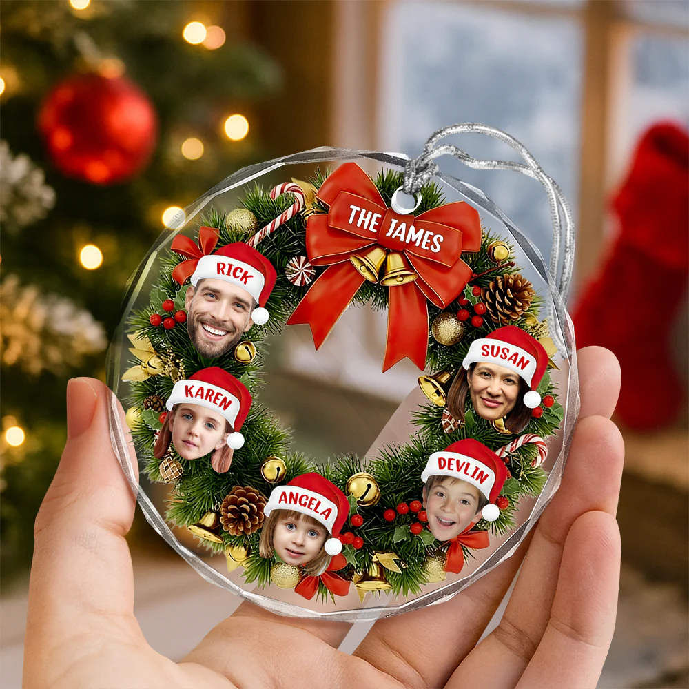 Custom Wreath Photo Christmas Glass Ornament Gift For Family LM32 897213 - Image 3