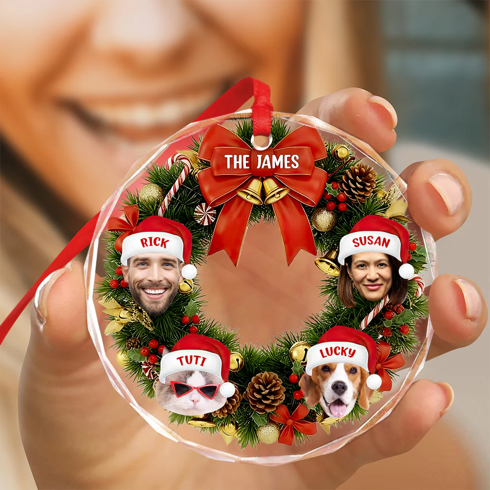 Custom Wreath Photo Christmas Glass Ornament Gift For Family LM32 897213 - Image 4