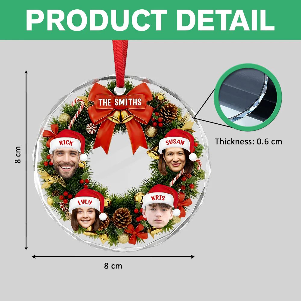 Custom Wreath Photo Christmas Glass Ornament Gift For Family LM32 897213 - Image 7