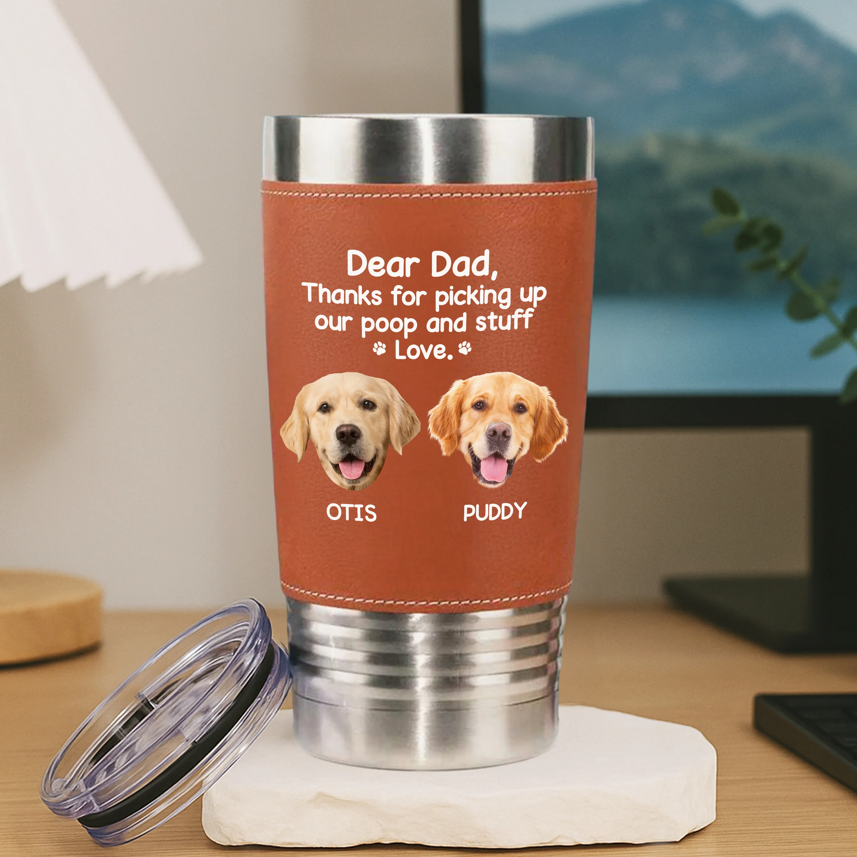 Dear Dad, Thanks For Picking Up My Poop & Stuff Personalized Leather Tumbler CH07 896128 - Image 5