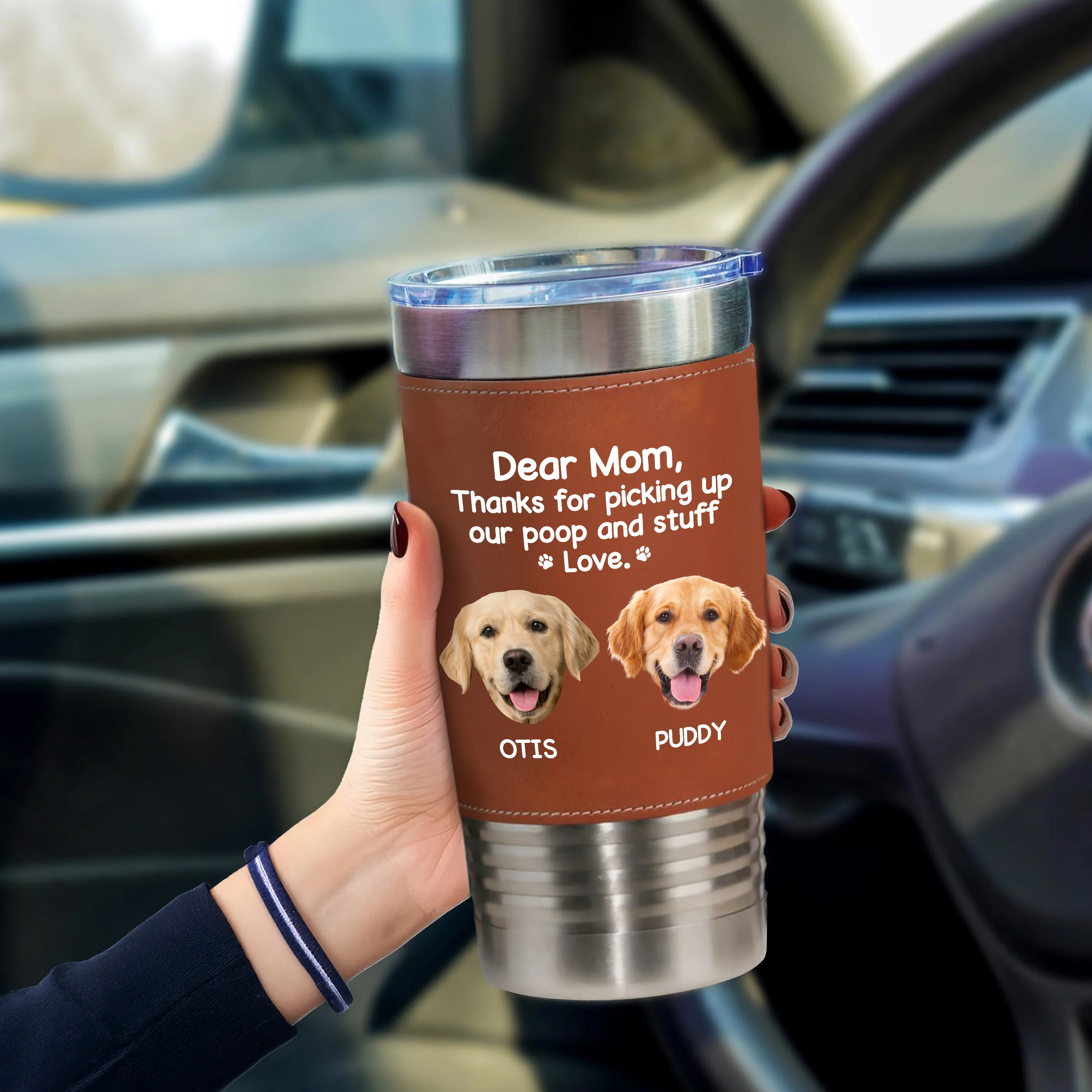 Dear Dad, Thanks For Picking Up My Poop & Stuff Personalized Leather Tumbler CH07 896128 - Image 6