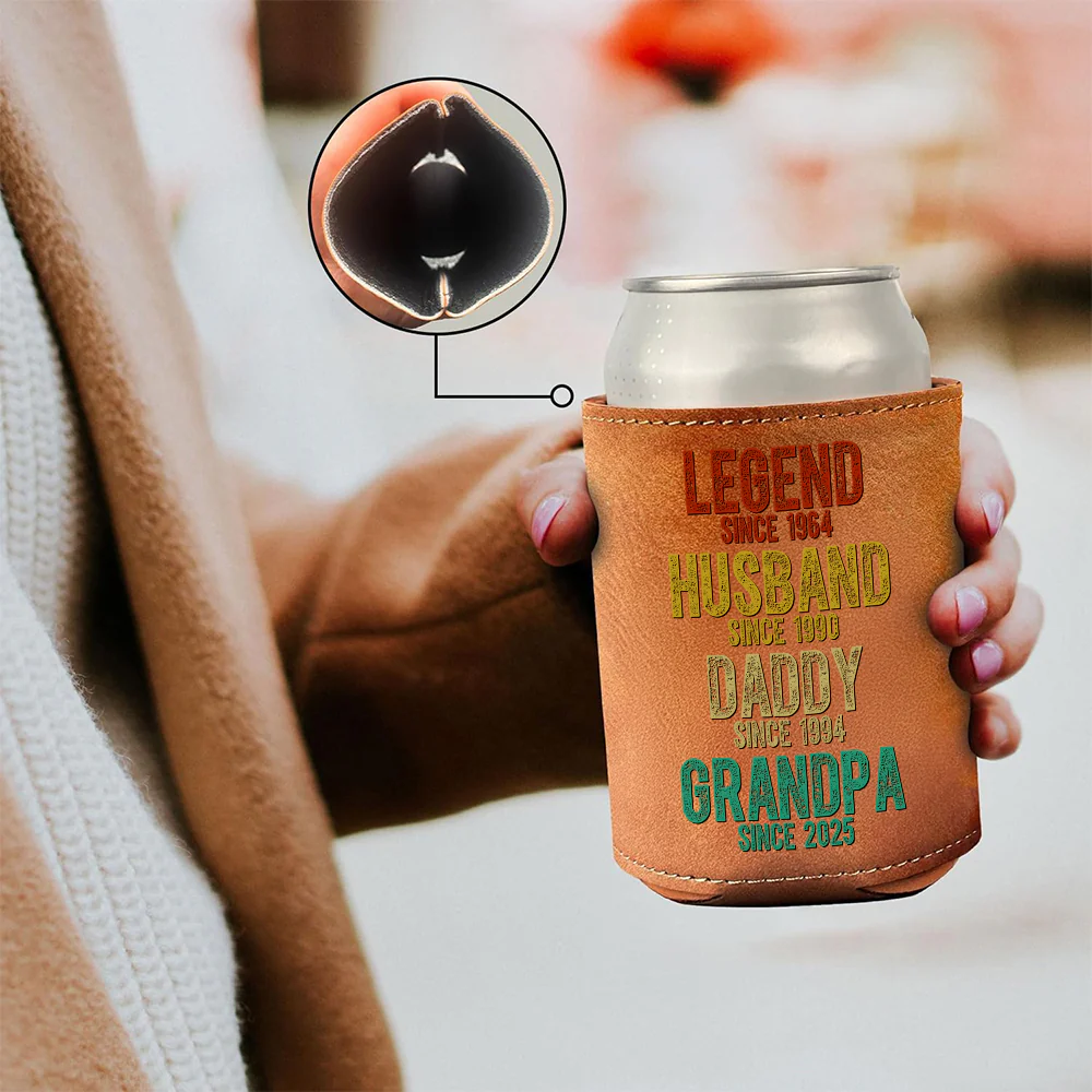 Legend Husband Daddy Grandpa - Family Personalized Leather Can Cooler Holder HA75 892524 - Image 5