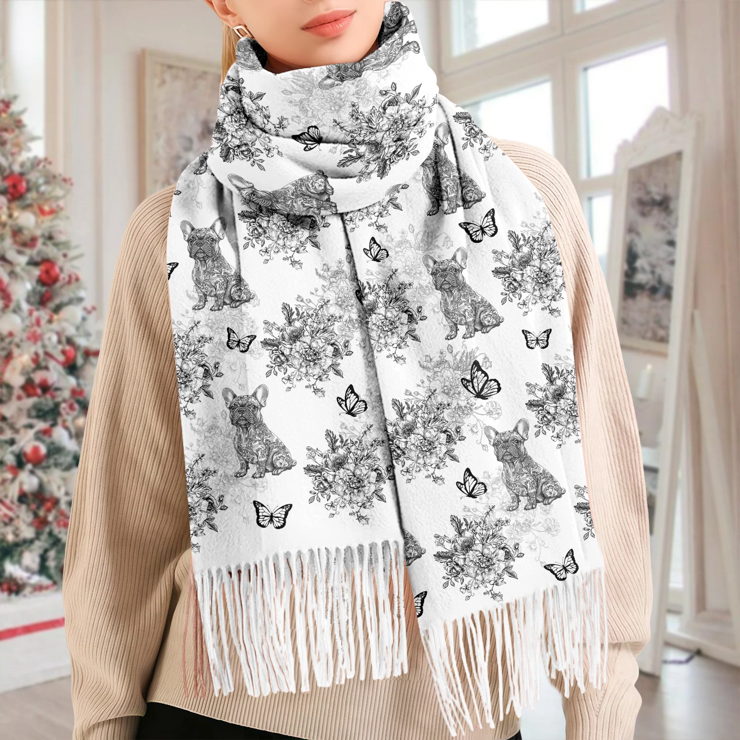 Personalized Dog Chinoiserie Toile De Jouy Style Scarf HO82 900758 - Image 2