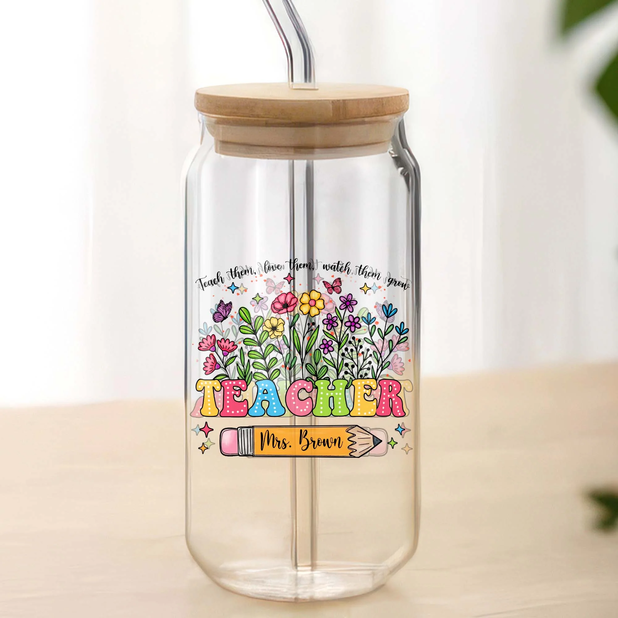 Personalized Glass Can With Lid Teacher Appreciation Gift, Back To School Gift CH07 896158 - Image 4