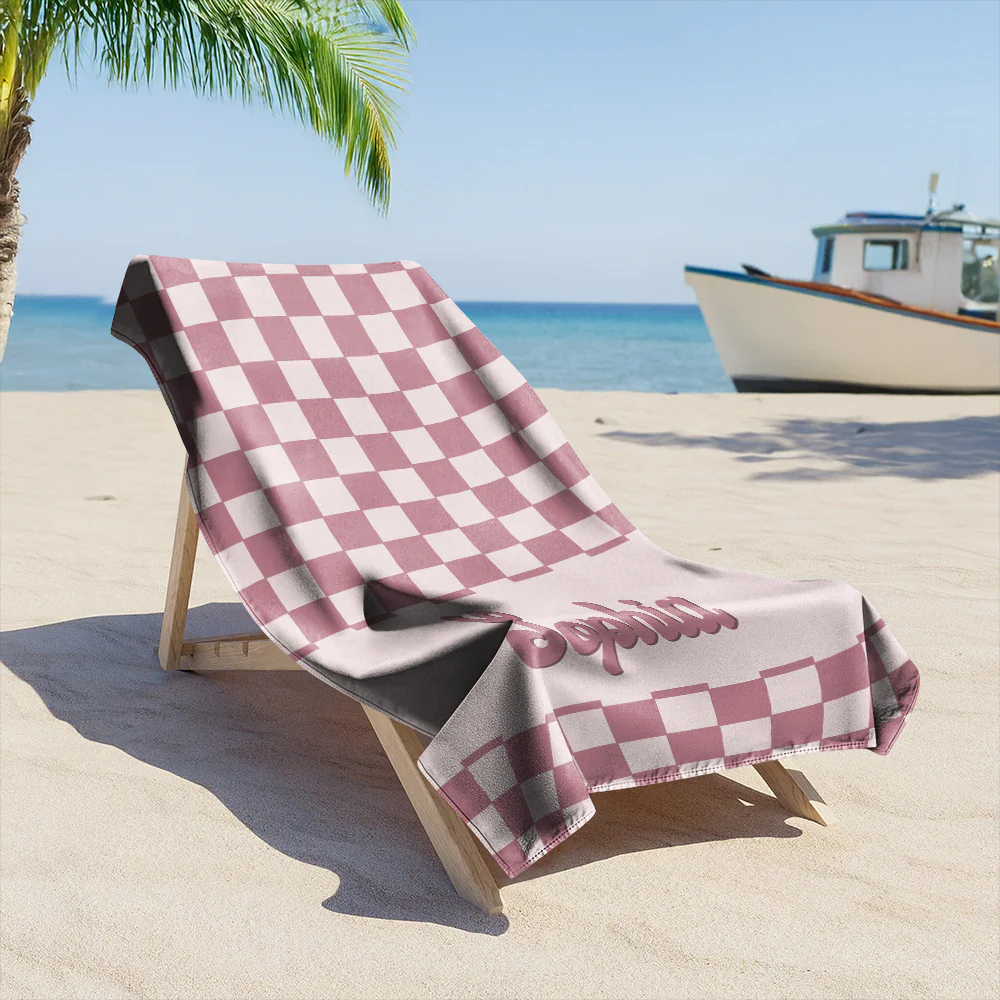 Personalized Name Checkered Pattern Beach Towels Vacation Gift HO82 894236 - Image 2