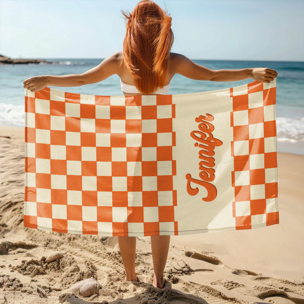 Personalized Name Checkered Pattern Beach Towels Vacation Gift HO82 894236 - Image 3