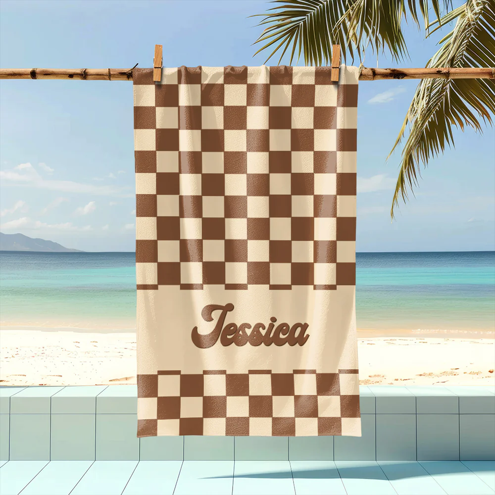 Personalized Name Checkered Pattern Beach Towels Vacation Gift HO82 894236 - Image 5