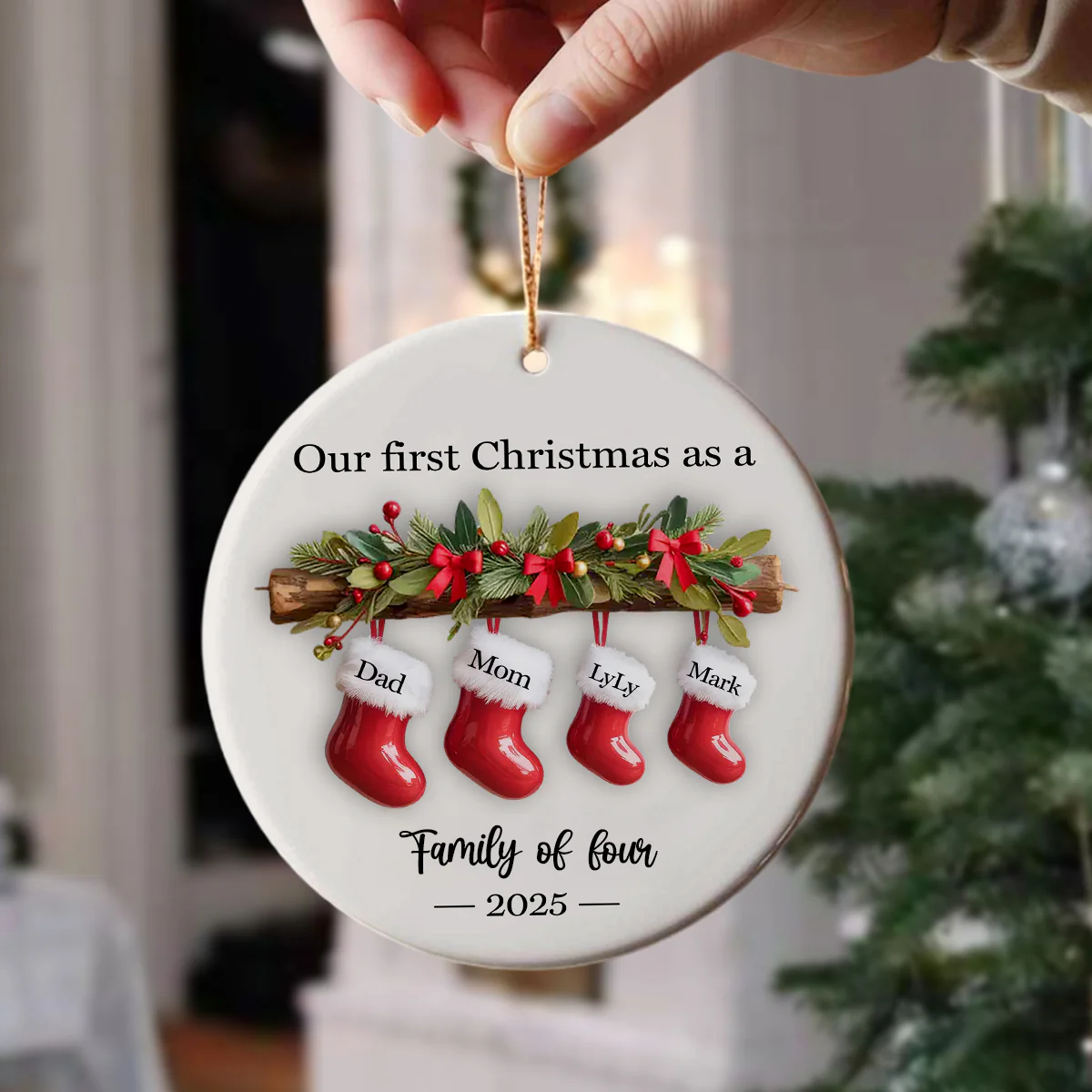 Personalized Our First Christmas As A Family 3D Effect Ceramic Ornament Gift For Family LM32 895721 - Image 2