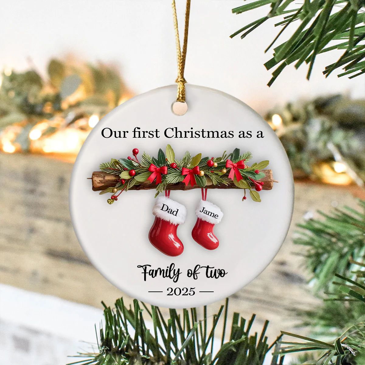 Personalized Our First Christmas As A Family 3D Effect Ceramic Ornament Gift For Family LM32 895721 - Image 3
