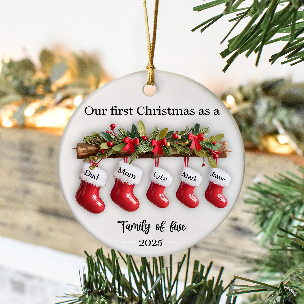 Personalized Our First Christmas As A Family 3D Effect Ceramic Ornament Gift For Family LM32 895721 - Image 4