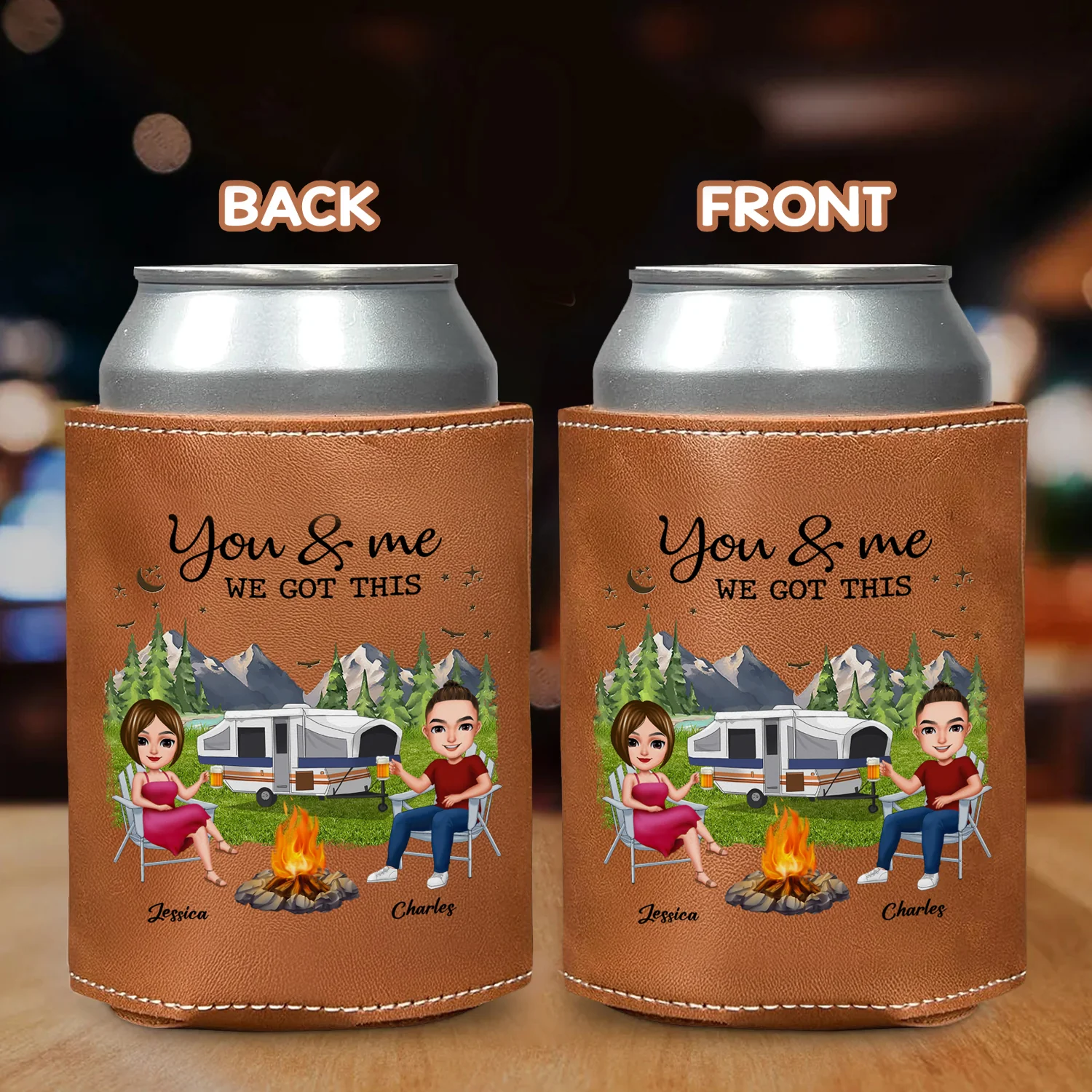 Personalized You & Me We Got This Camping Leather Can Cooler Holder TH10 894087 - Image 5