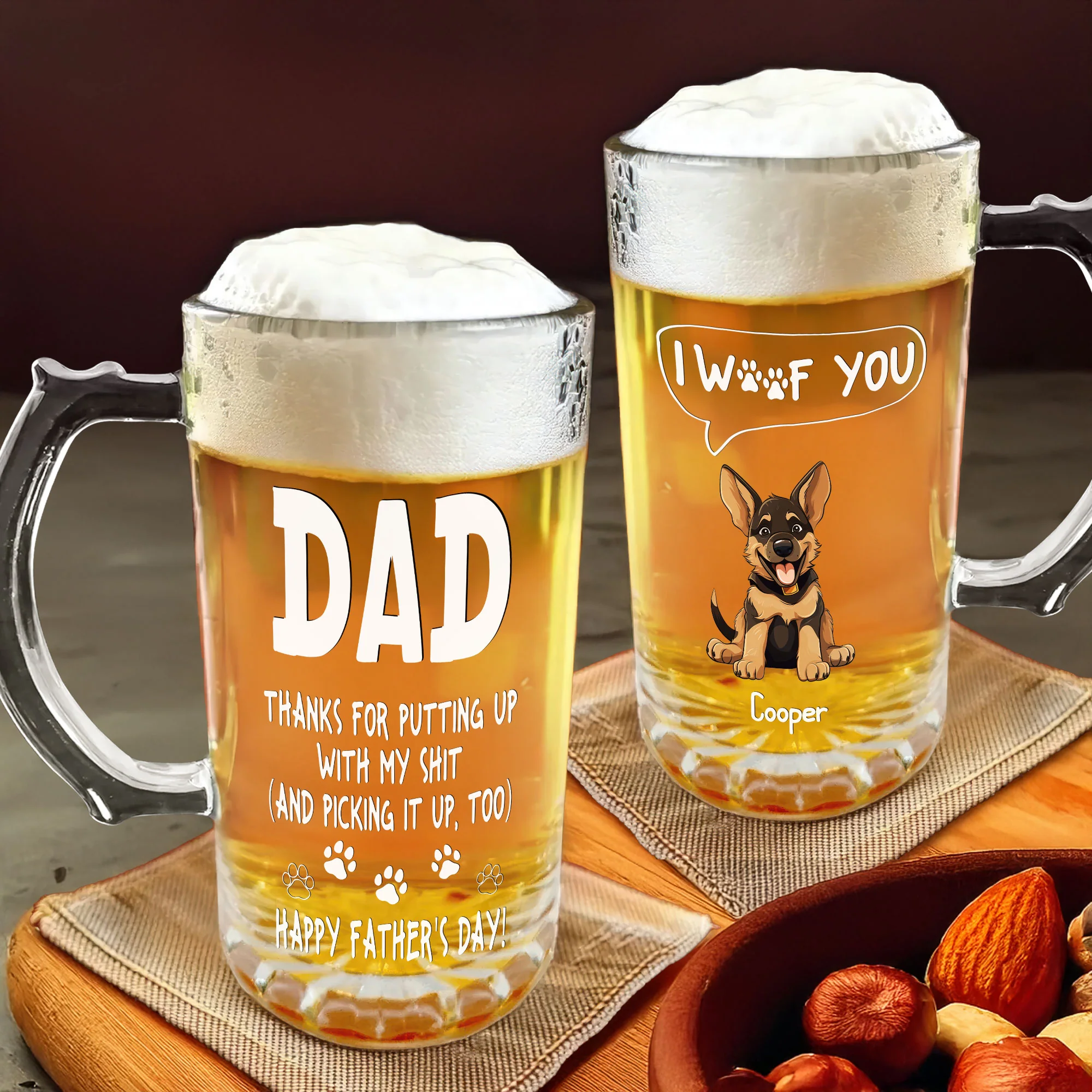Thanks Dad We Woof You New Version - Personalized Beer Glass Mug TH10 892567 - Image 2