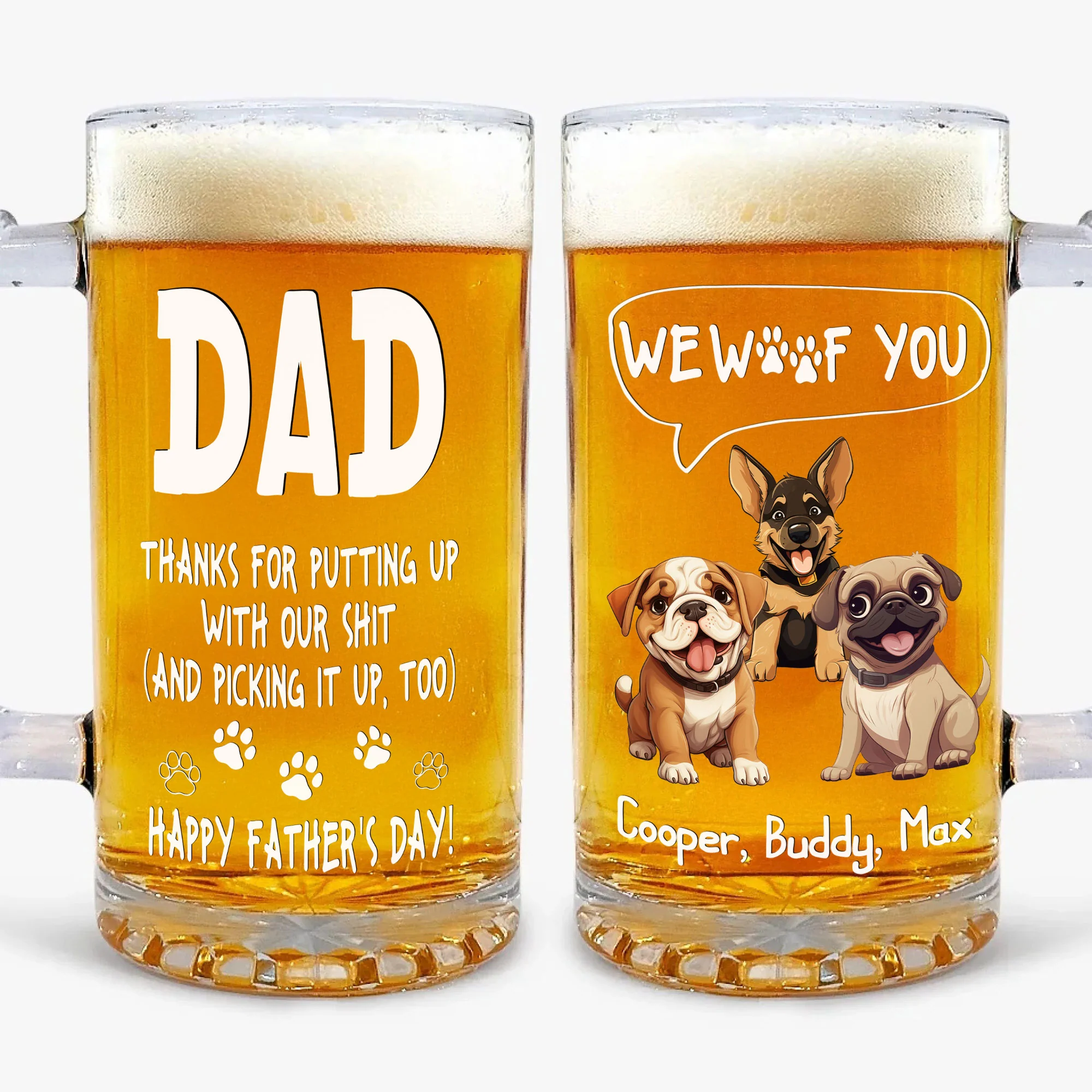 Thanks Dad We Woof You New Version - Personalized Beer Glass Mug TH10 892567 - Image 4