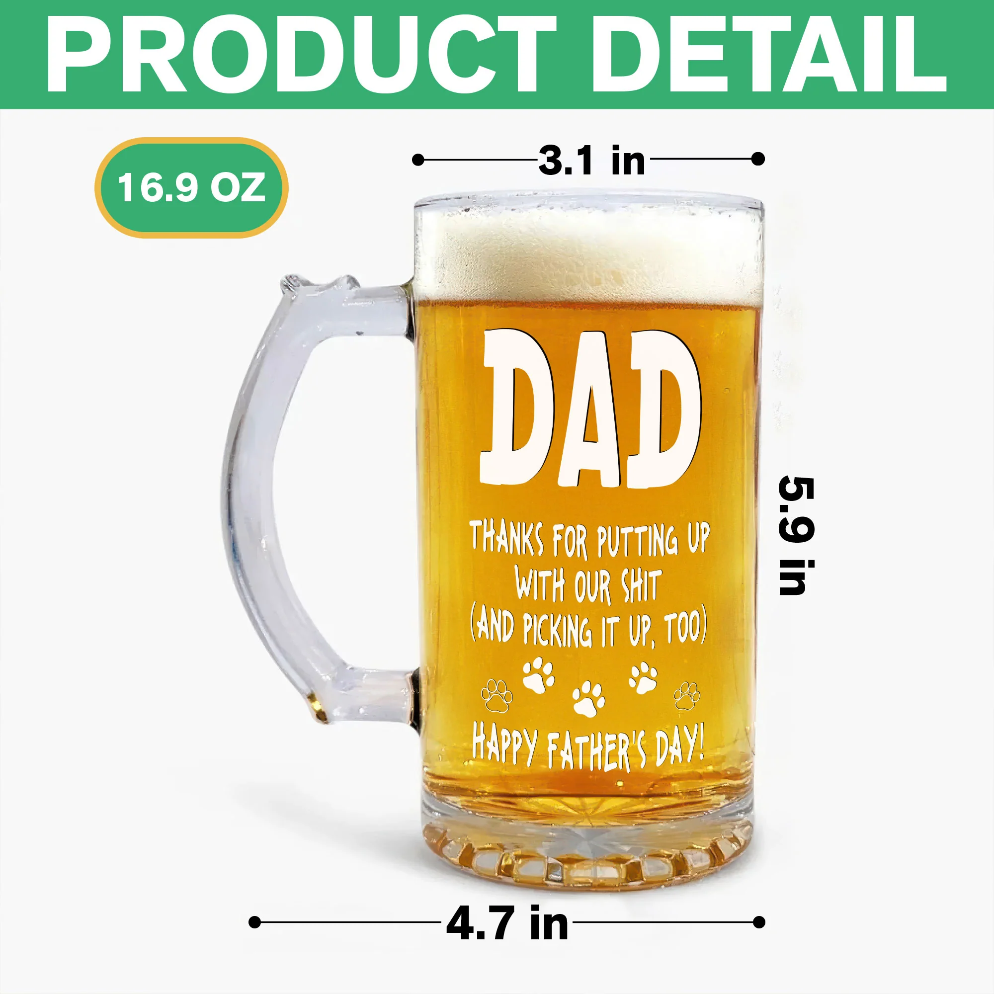 Thanks Dad We Woof You New Version - Personalized Beer Glass Mug TH10 892567 - Image 7