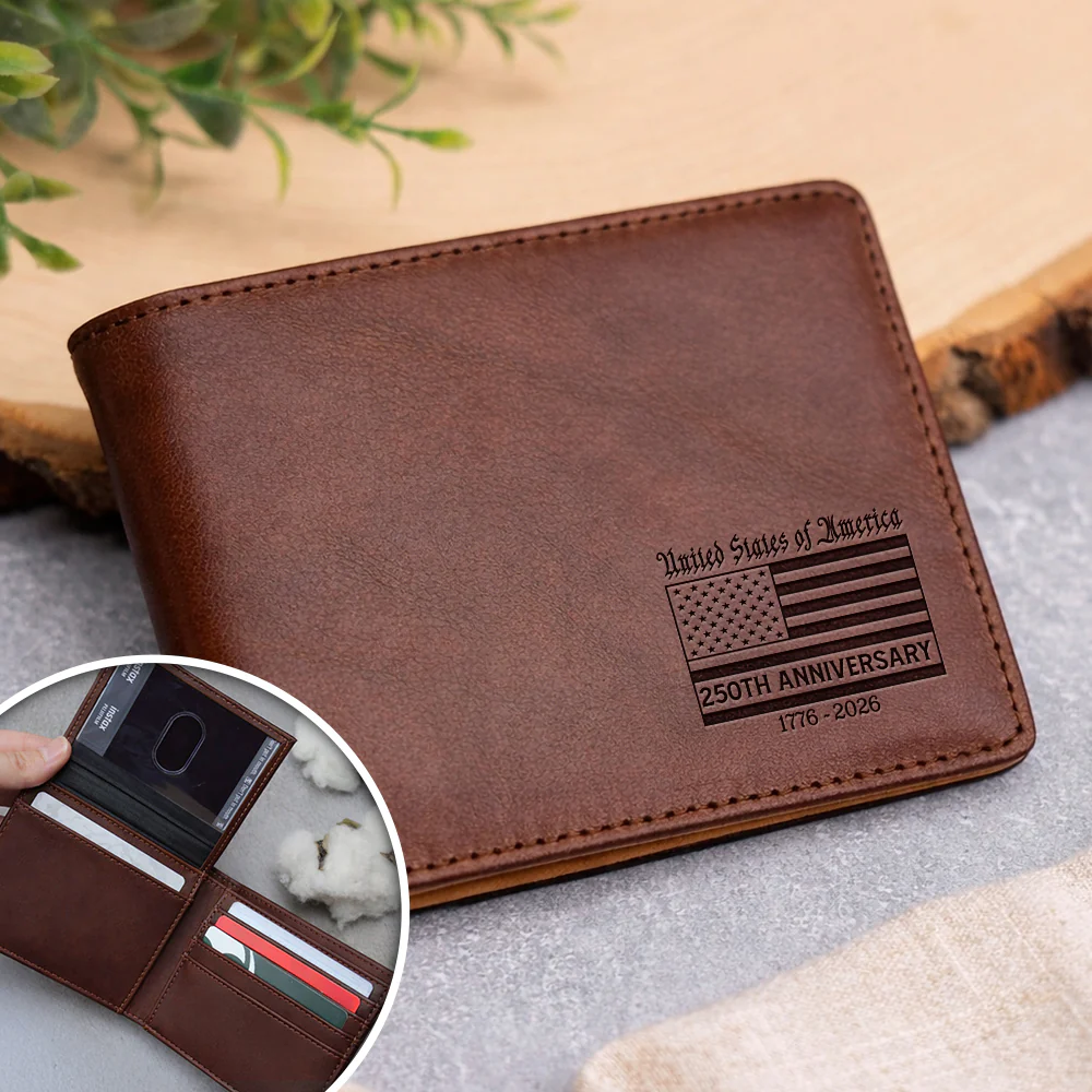 USA 250th Anniversary Engraved Leather Wallet Patriotic Gift For Men, Dad, Boyfriend CH07 910428 - Image 3