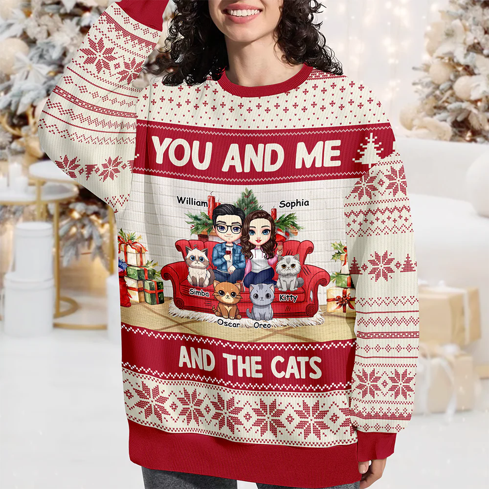 You And Me And The Cat/Dog - Personalized Unisex Ugly Sweater Christmas Gift For Dog And Cat Lovers HO82 900462 - Image 2